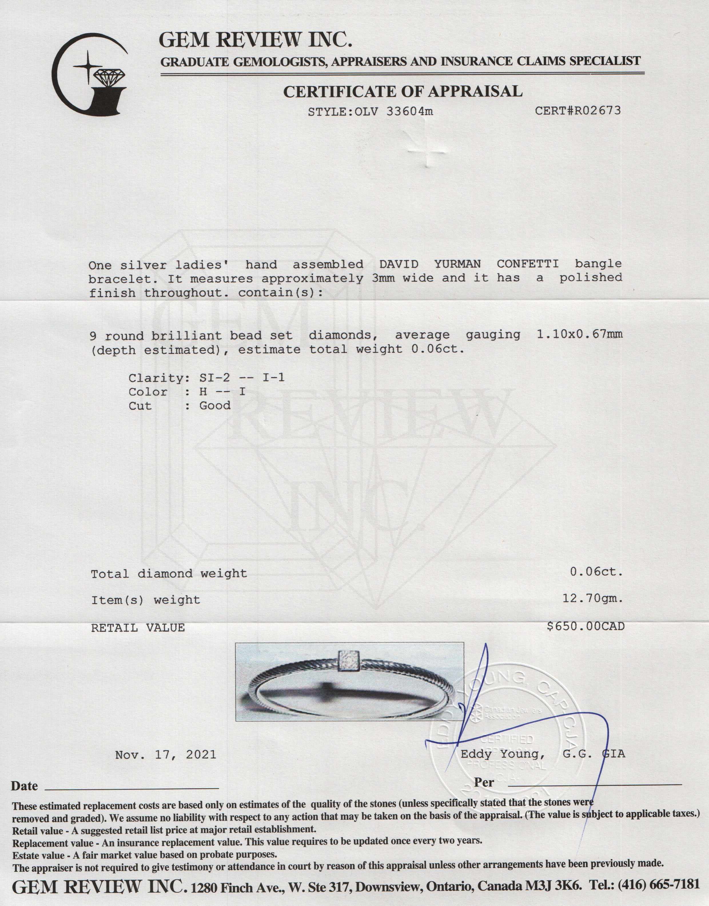 David Yurman Diamond Square Confetti Bangle Bracelet