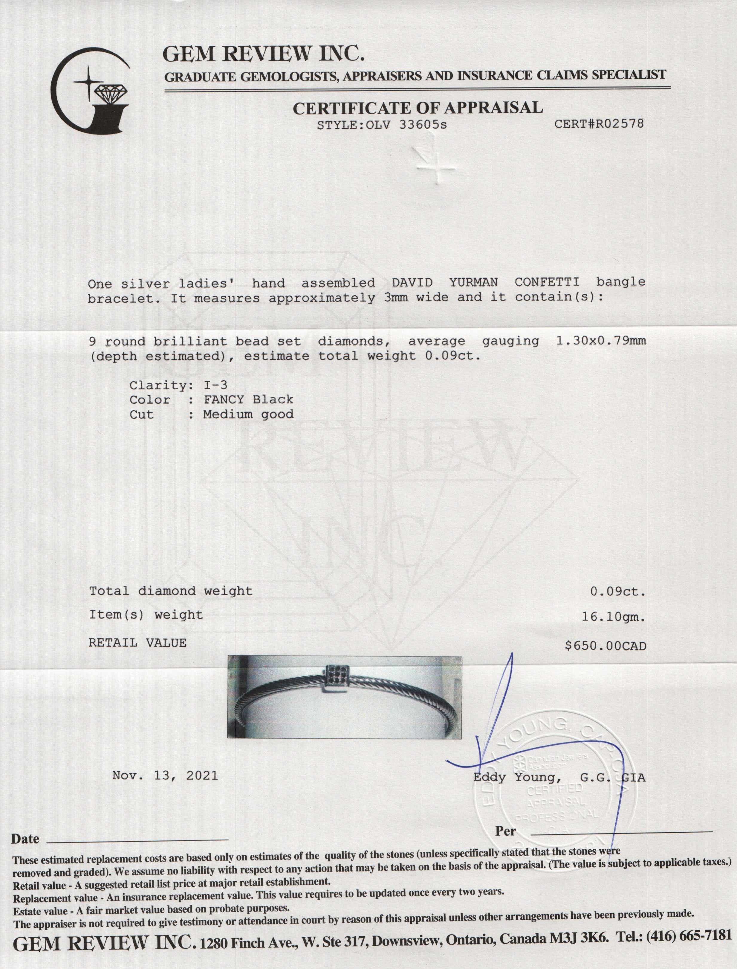 David Yurman Black Diamond Square Confetti Bangle Bracelet