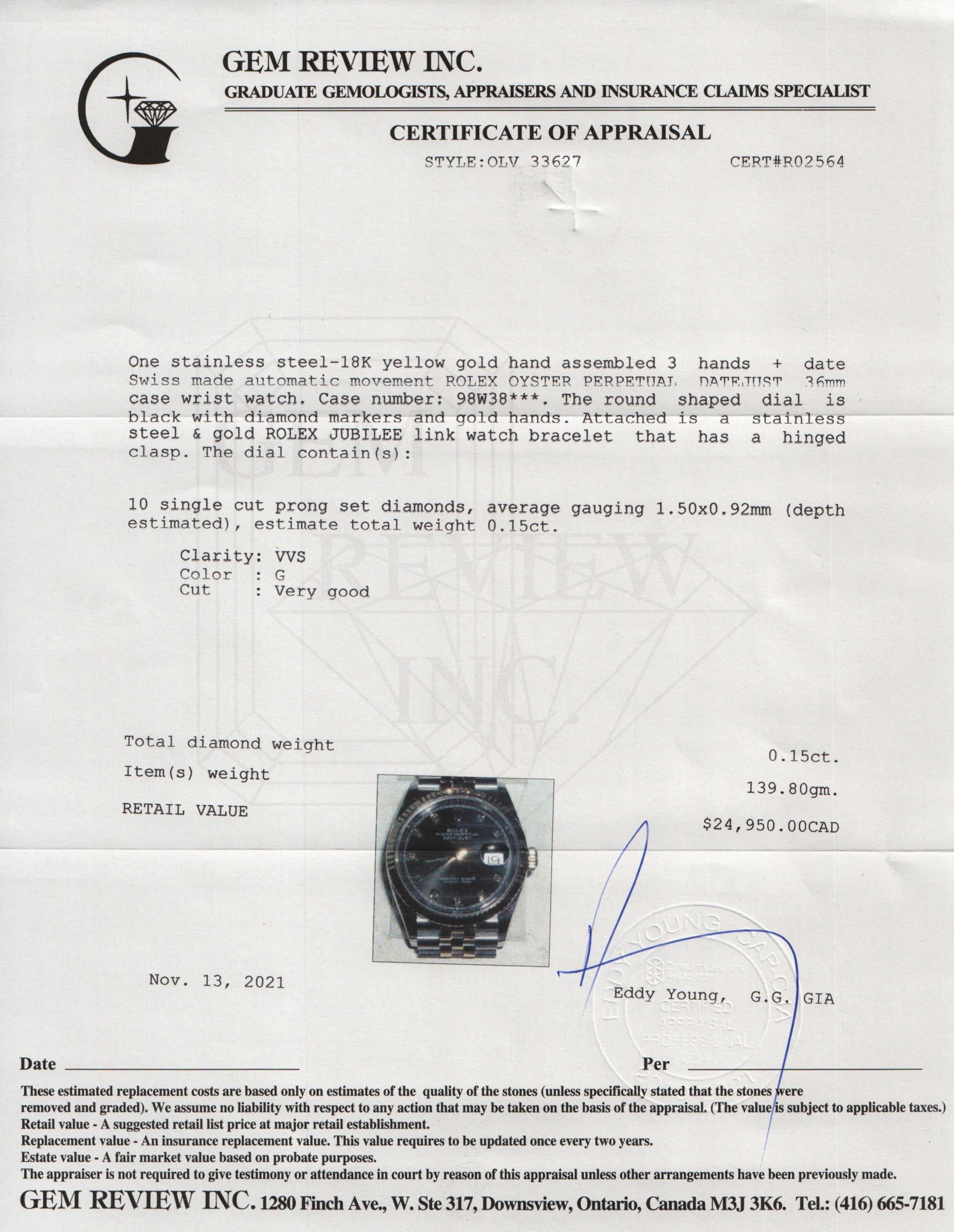 Rolex 2020 Two-Tone Datejust 36 mm Watch w/ Diamond Dial & Box & Papers