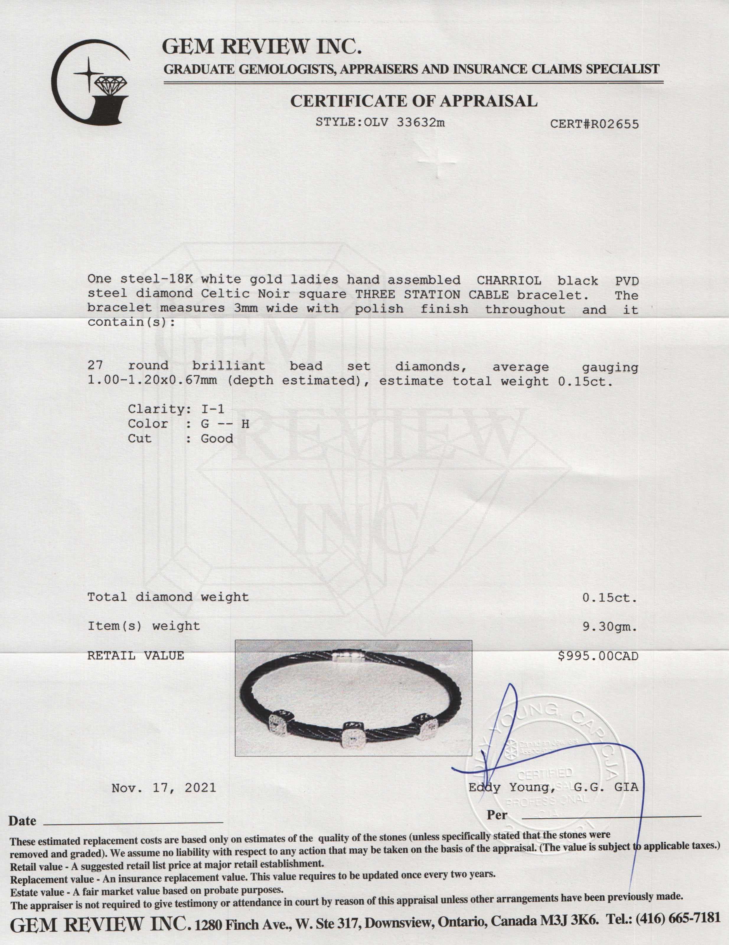 Charriol Diamond Celtic Noir Three Square Station Bracelet