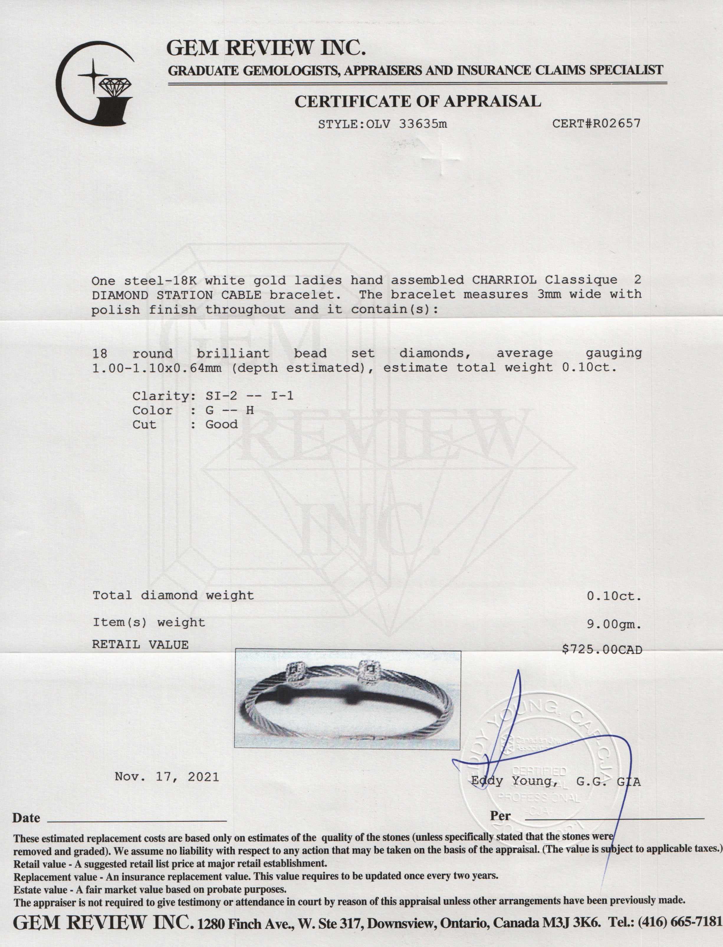 Charriol Classique Two Square Station Diamond Cable Bracelet