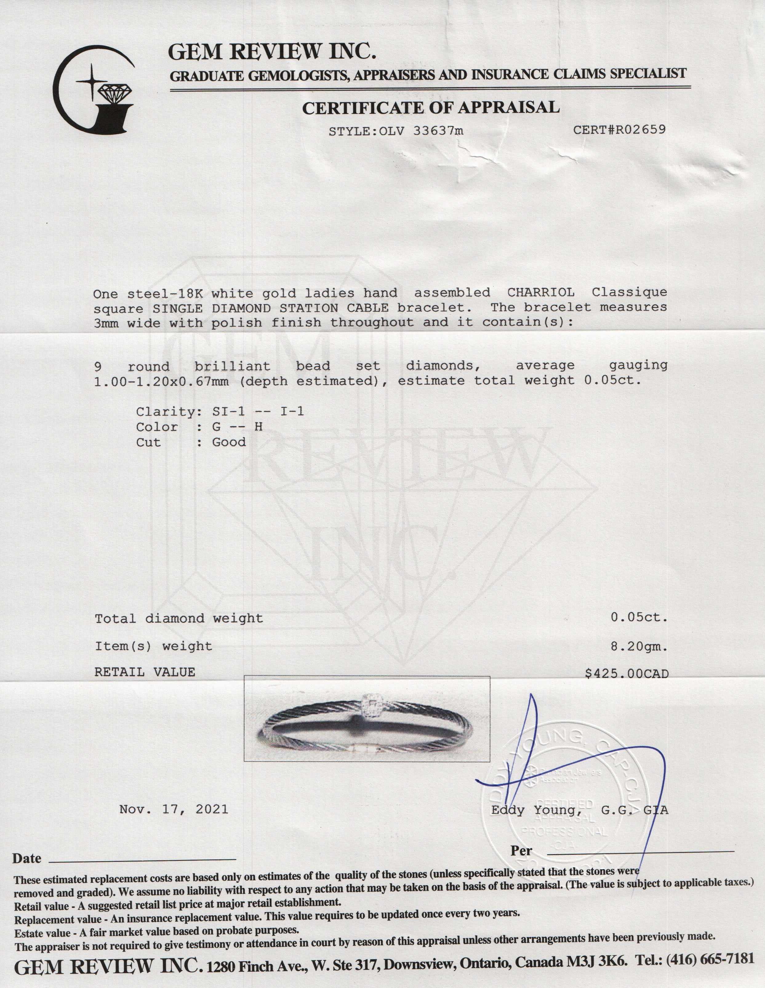 Charriol Classique Square Station Diamond Cable Bracelet