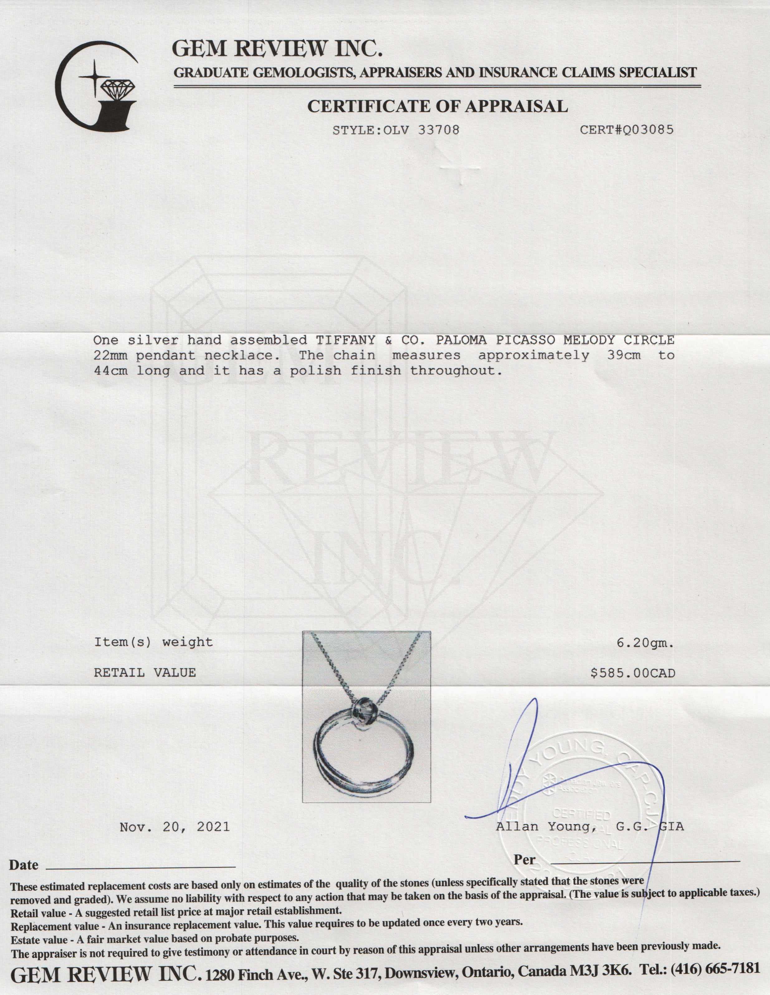 Tiffany & Co. Paloma Picasso Small Melody Circle Pendant Necklace