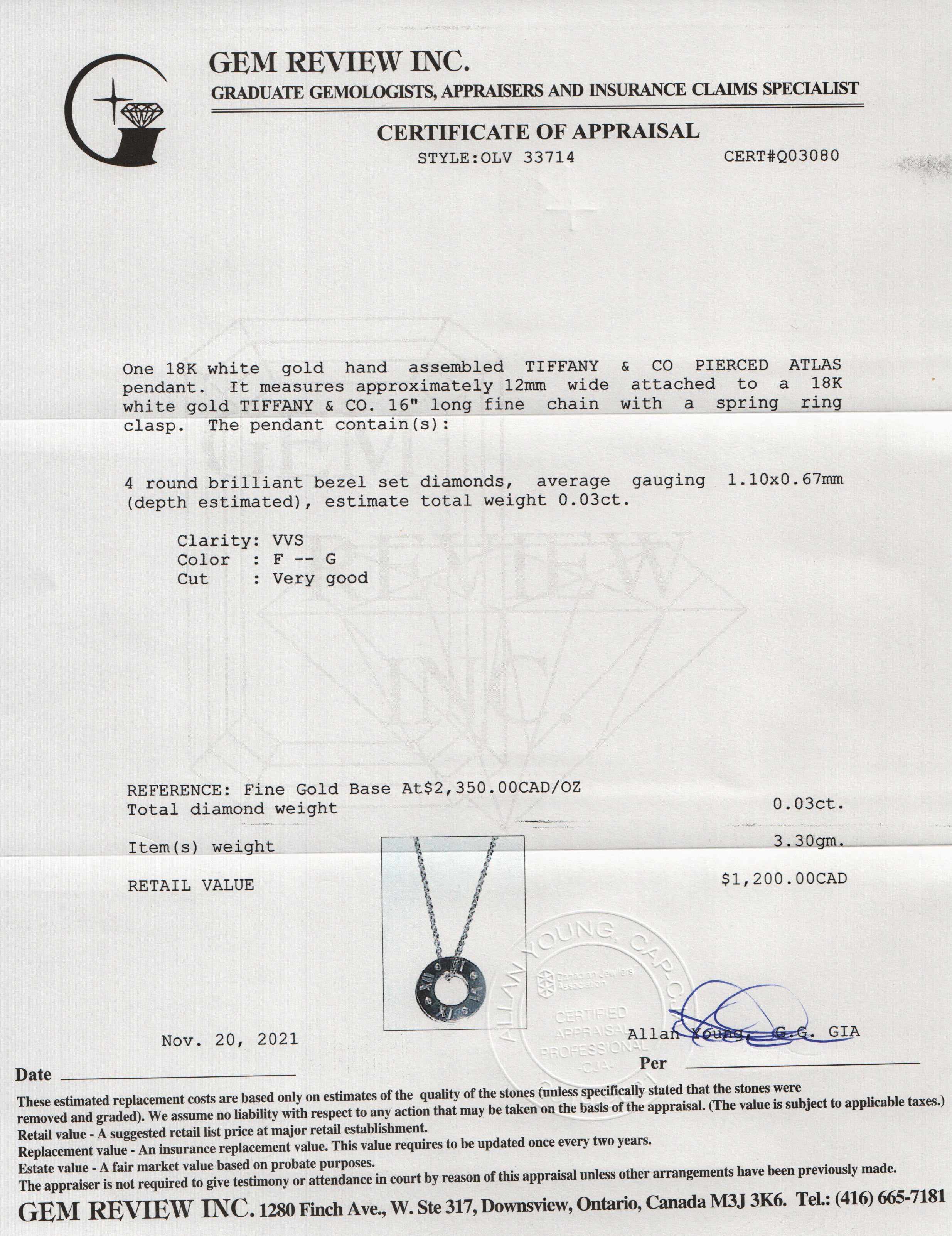 Tiffany & Co. 18k White Gold Diamond Pierced Atlas Pendant Necklace