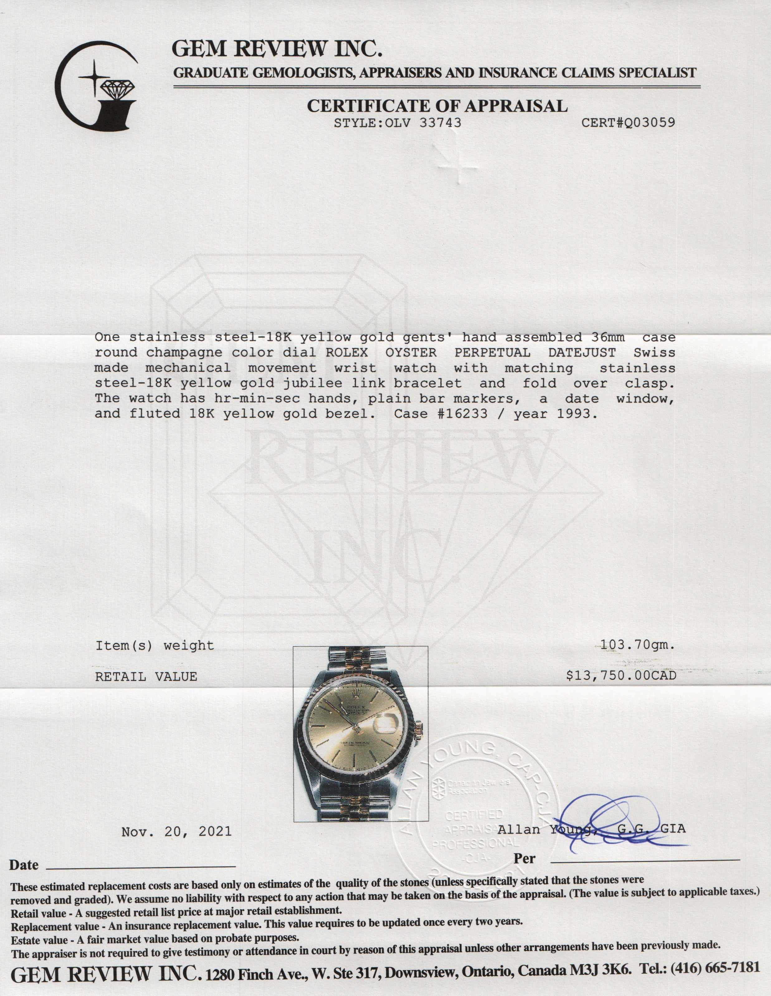 Rolex Two-Tone Datejust 36 mm Watch w/ Box