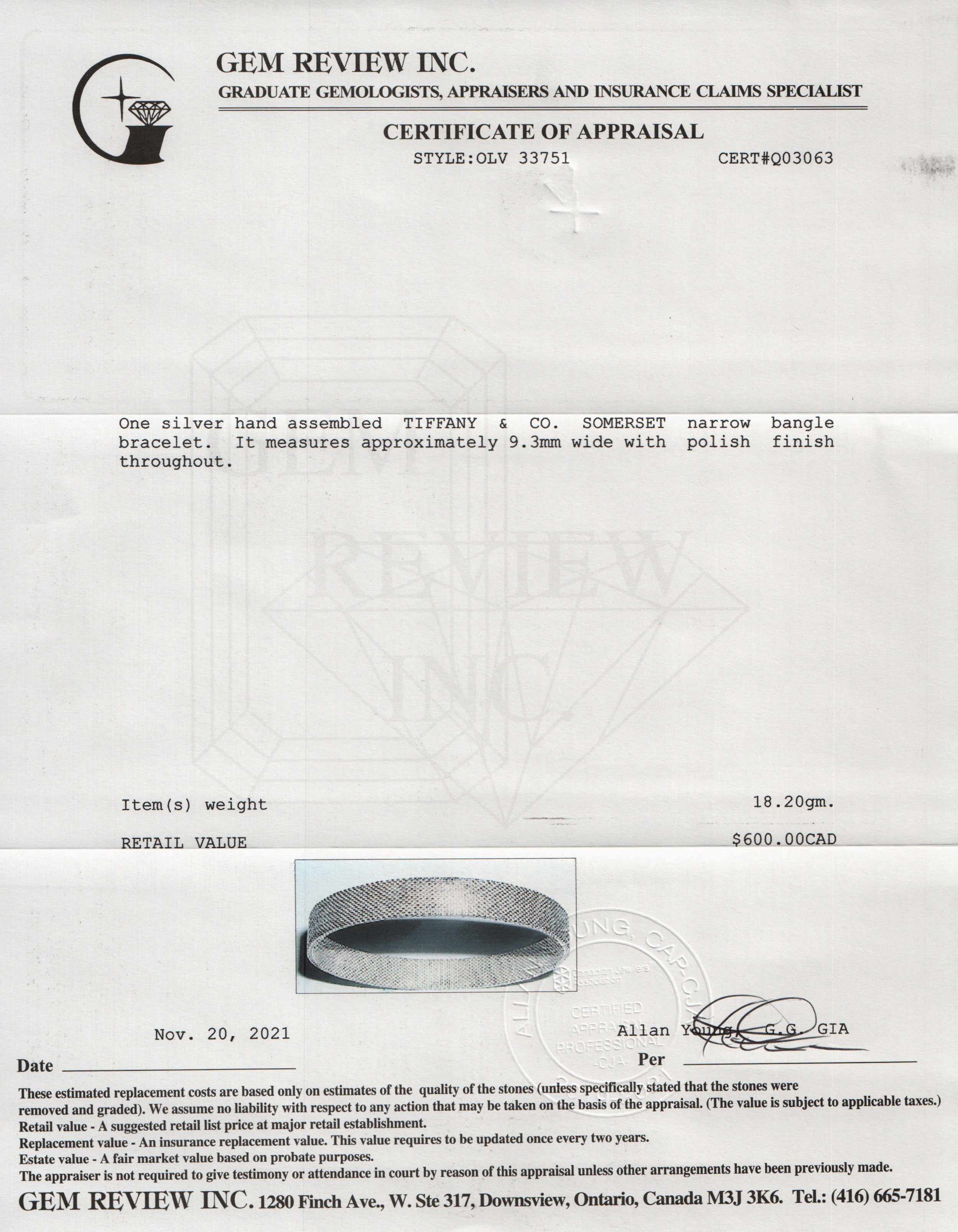 Tiffany & Co. Somerset Narrow Bangle