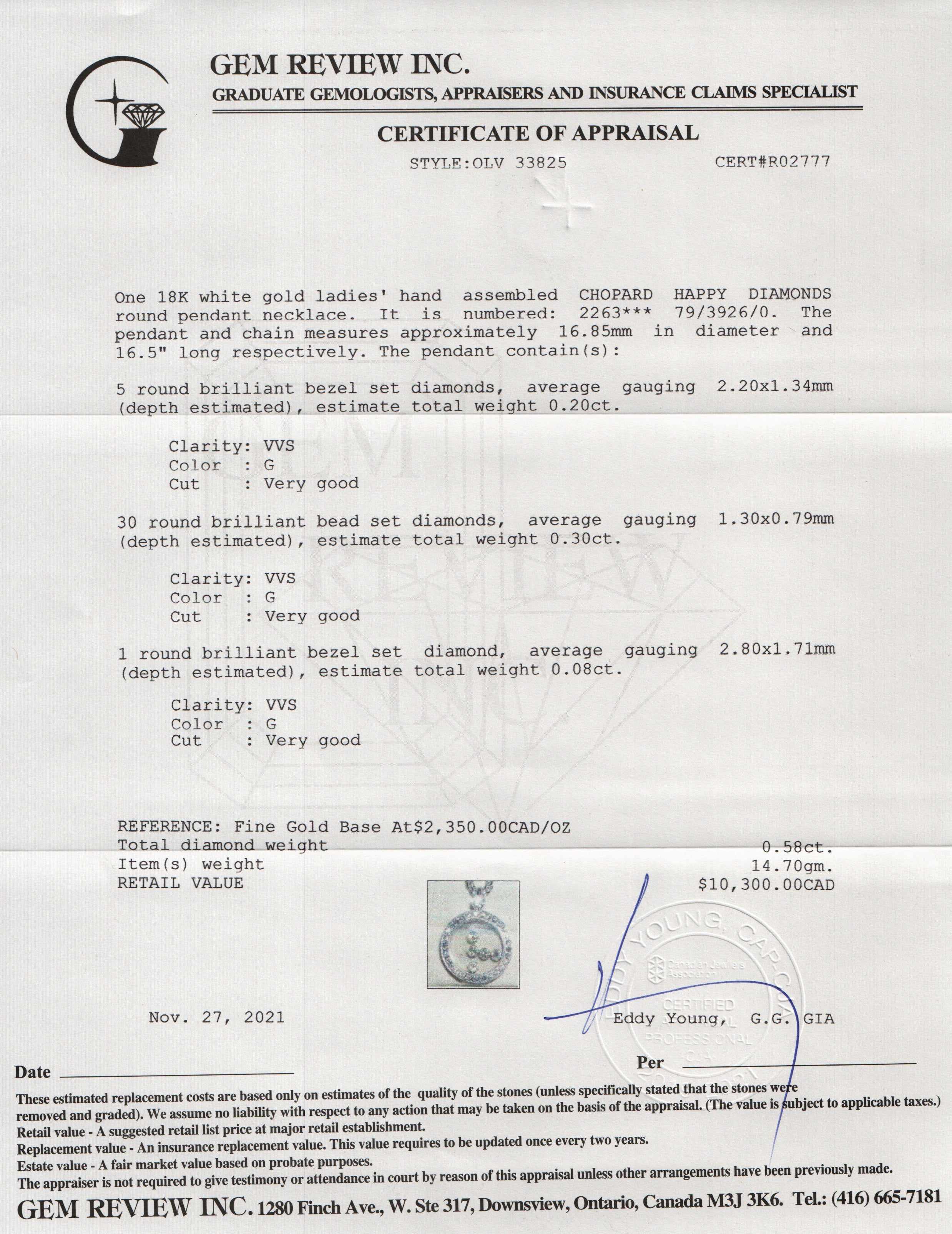 Chopard 18k White Gold Happy Diamonds Round Pendant Necklace