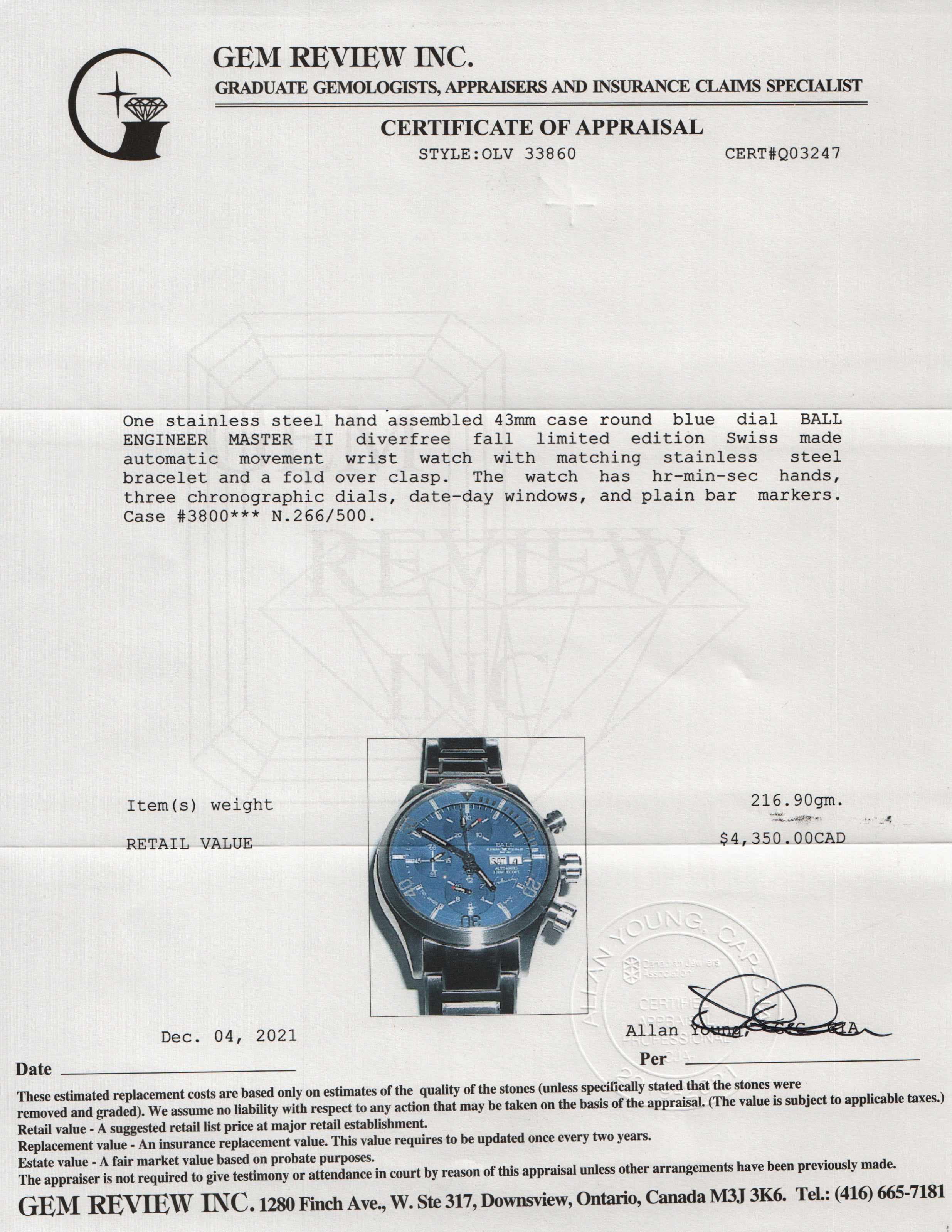 Ball Engineer Master II Diver Freefall Limited Edition Watch w/ Box