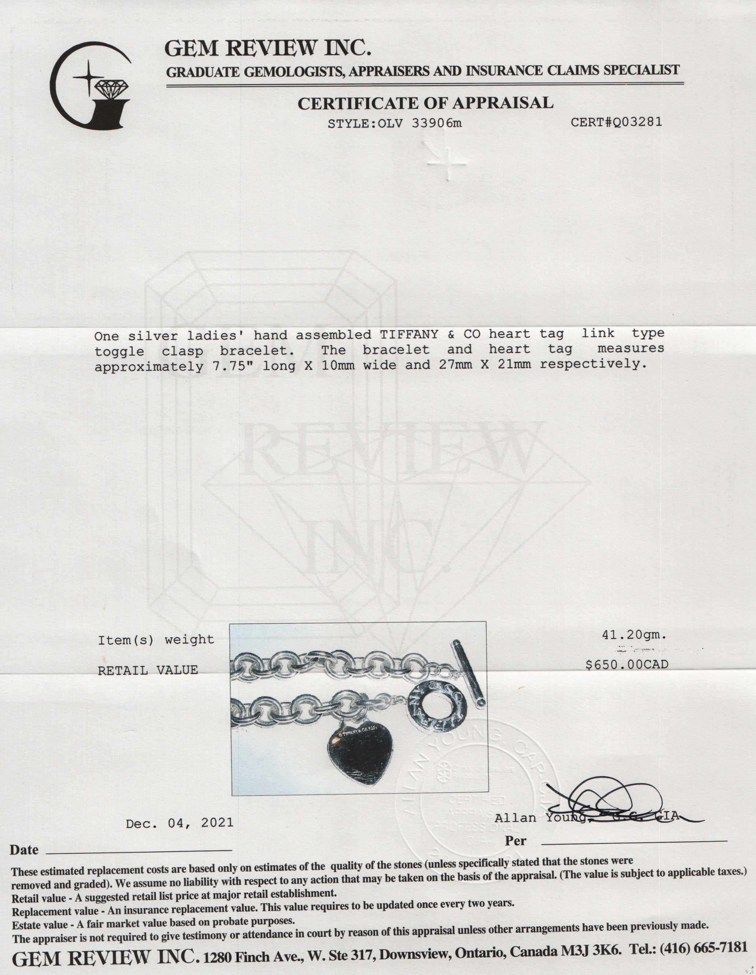 Tiffany & Co. Heart Tag Charm Bracelet with Toggle Clasp
