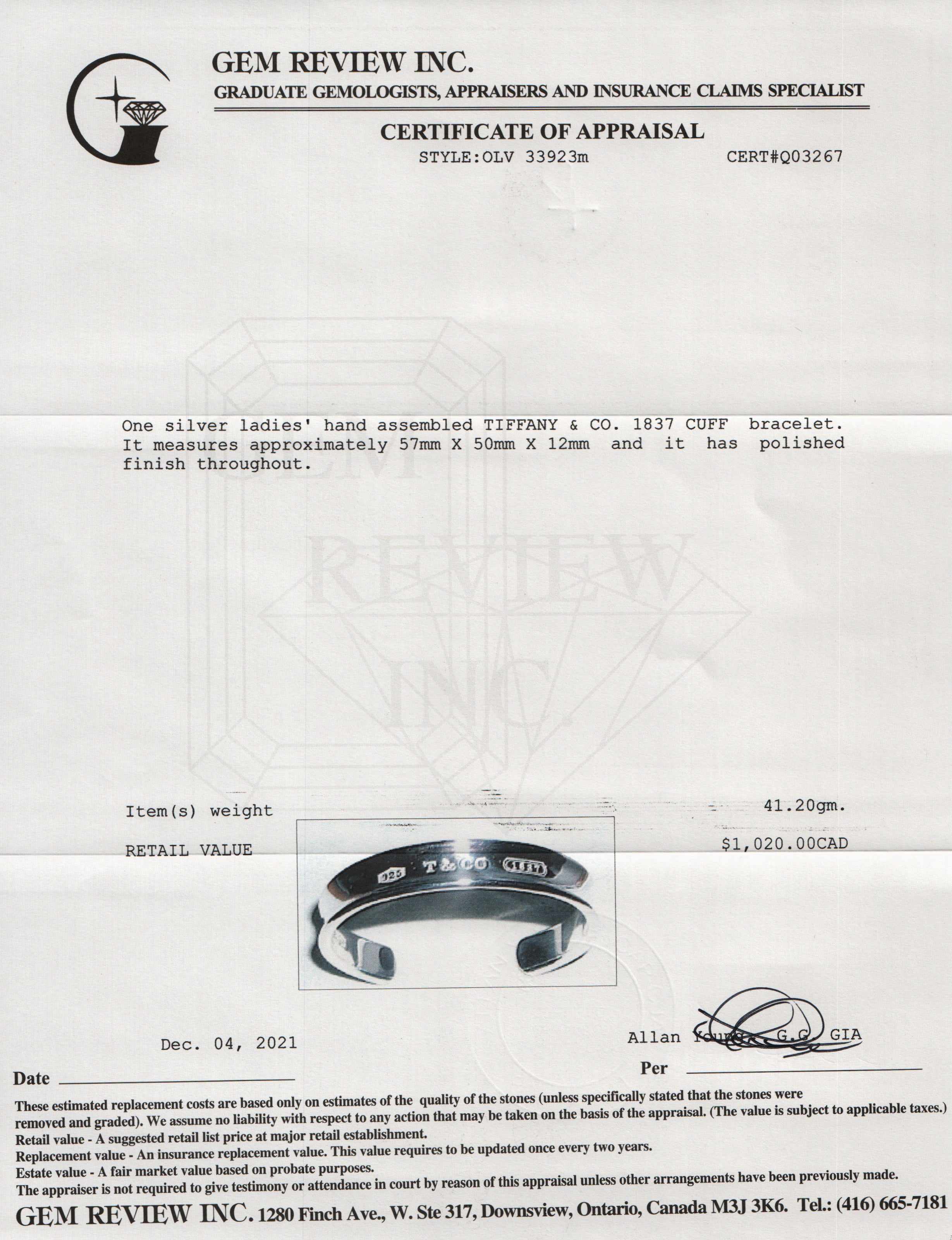 Tiffany & Co. 1837 Cuff
