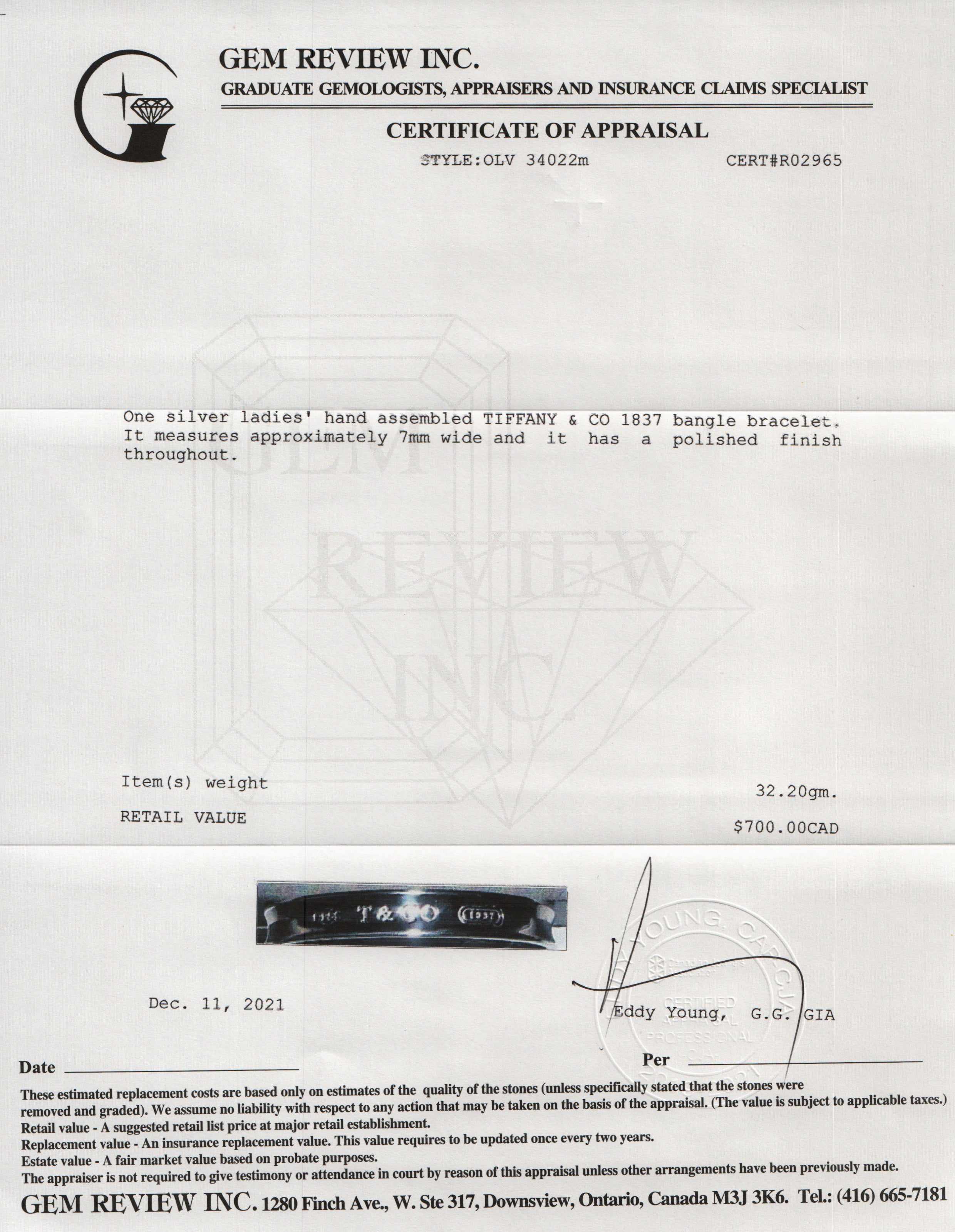 Tiffany & Co. 1837 Bangle Bracelet