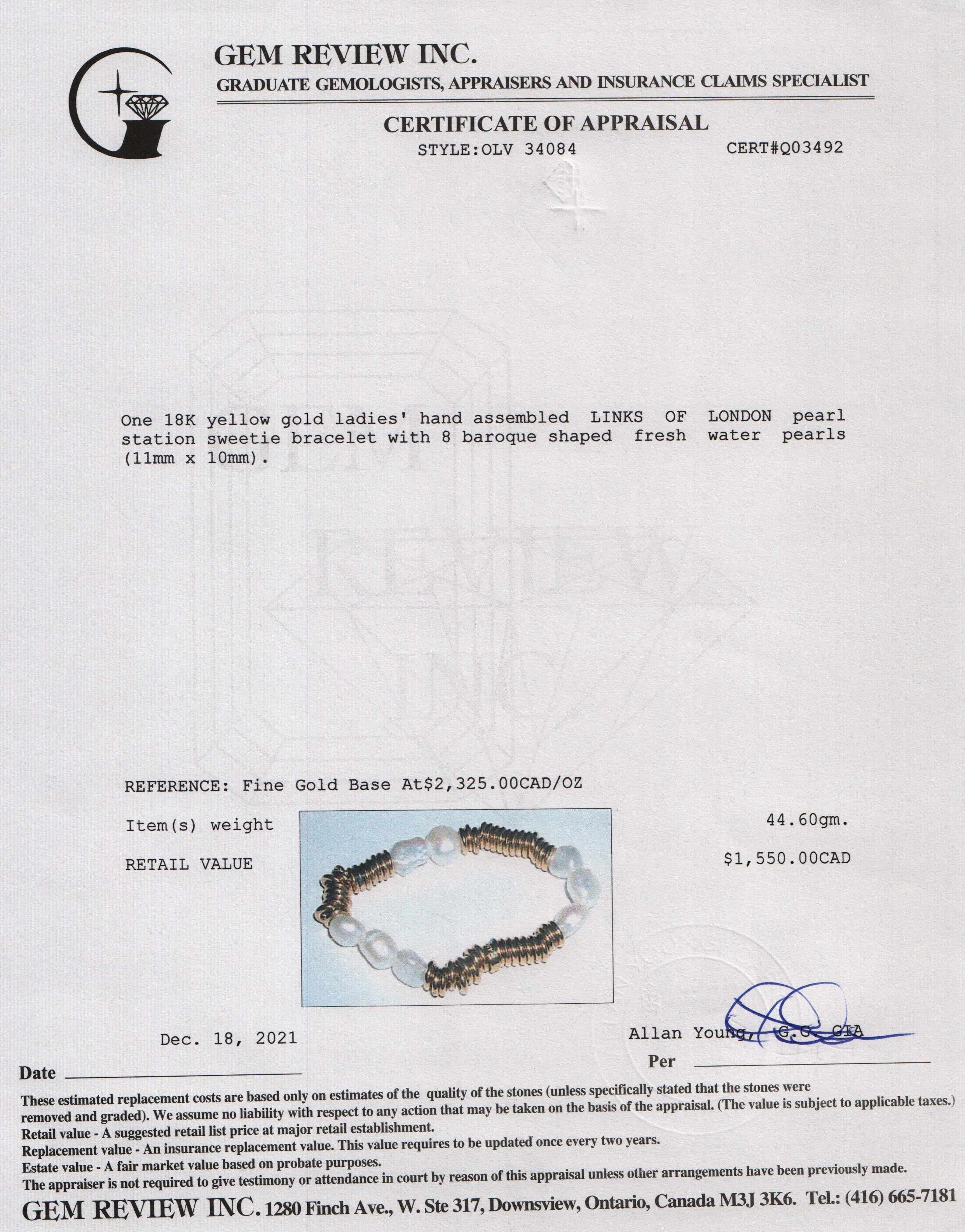 Links of London 18k Pearl Station Sweetie Charm Bracelet