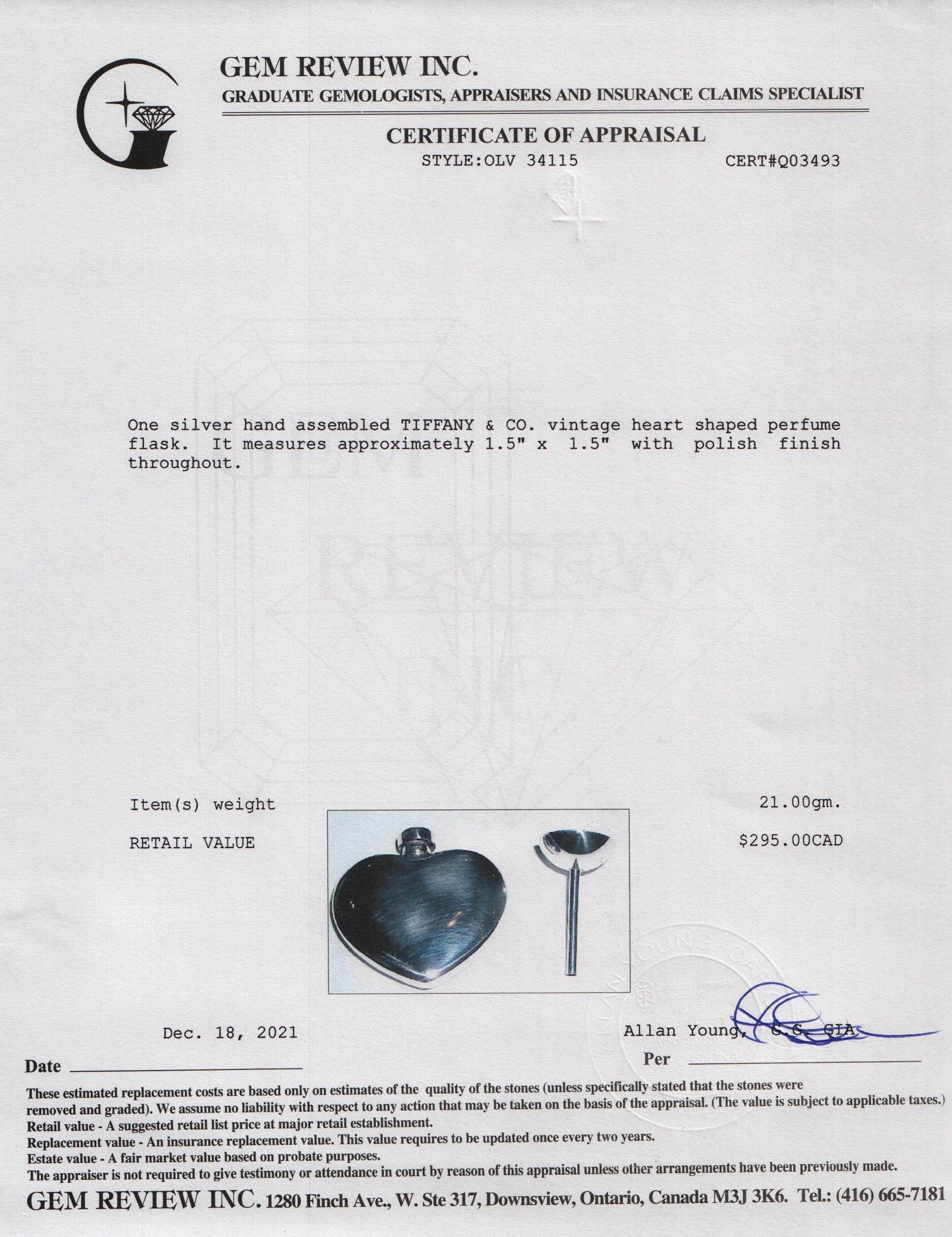 Tiffany & Co. Vintage Sterling Silver Heart Perfume Flask w/ Box