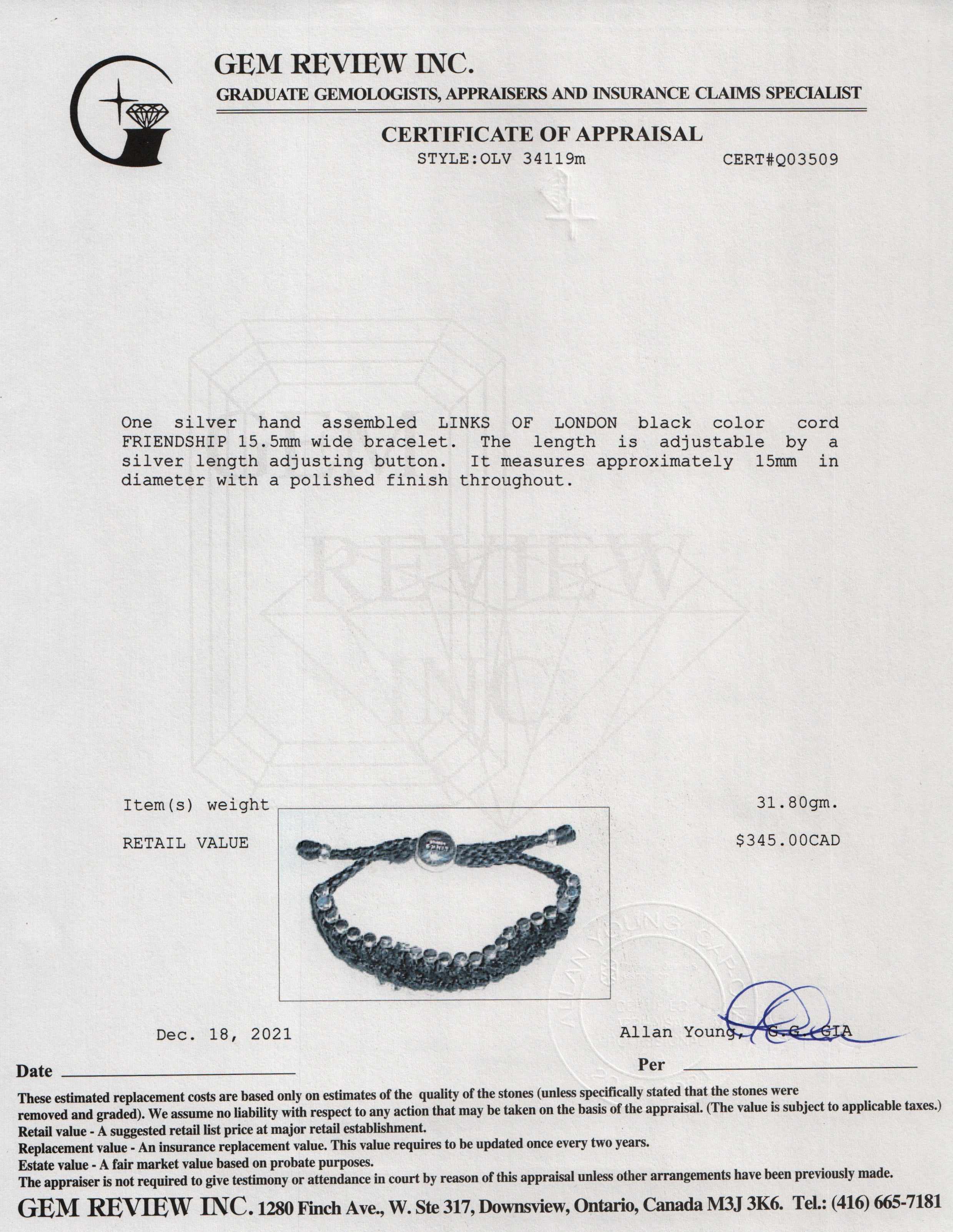 Links of London Black Friendship Bracelet