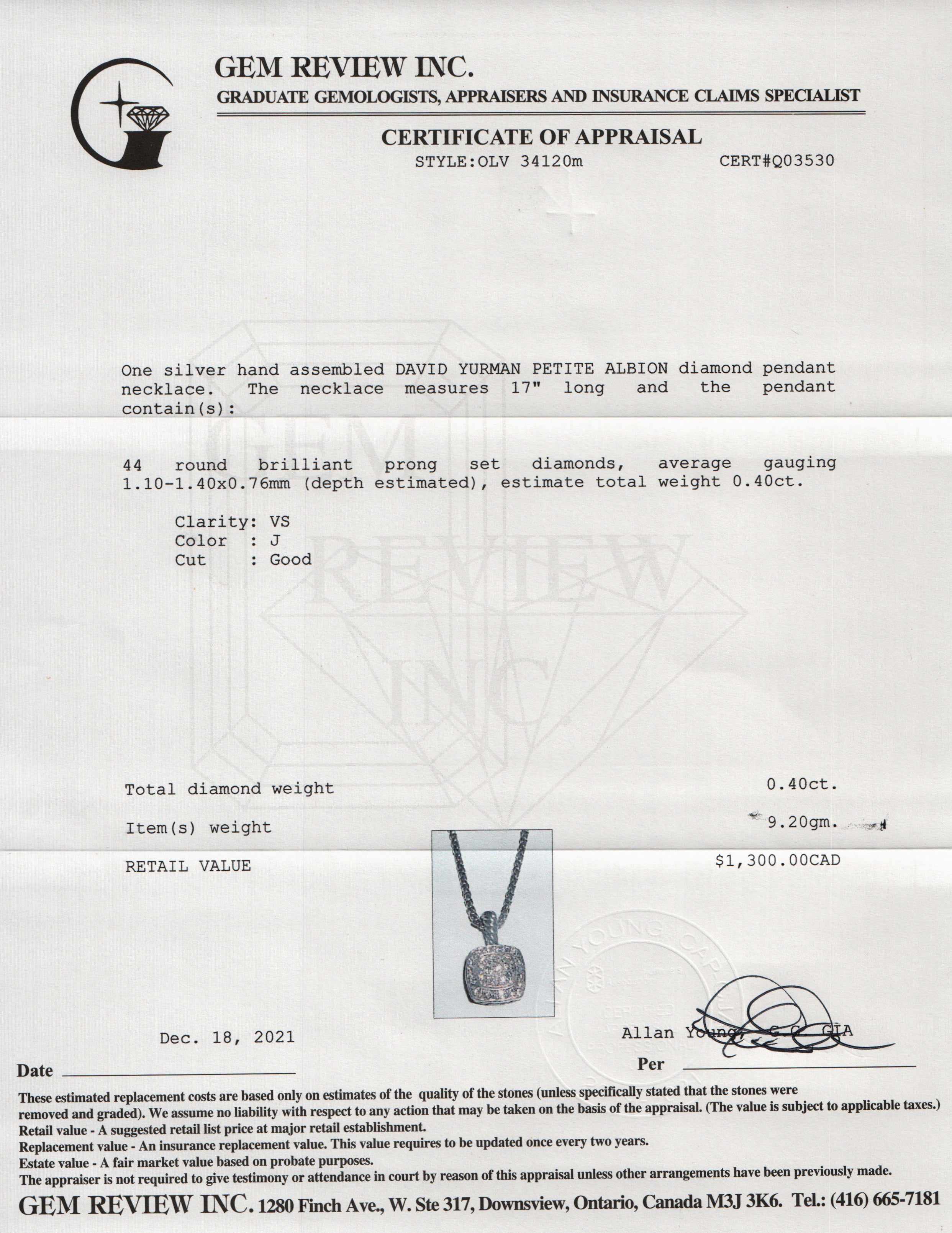 David Yurman Petite Albion Diamond Pendant Necklace