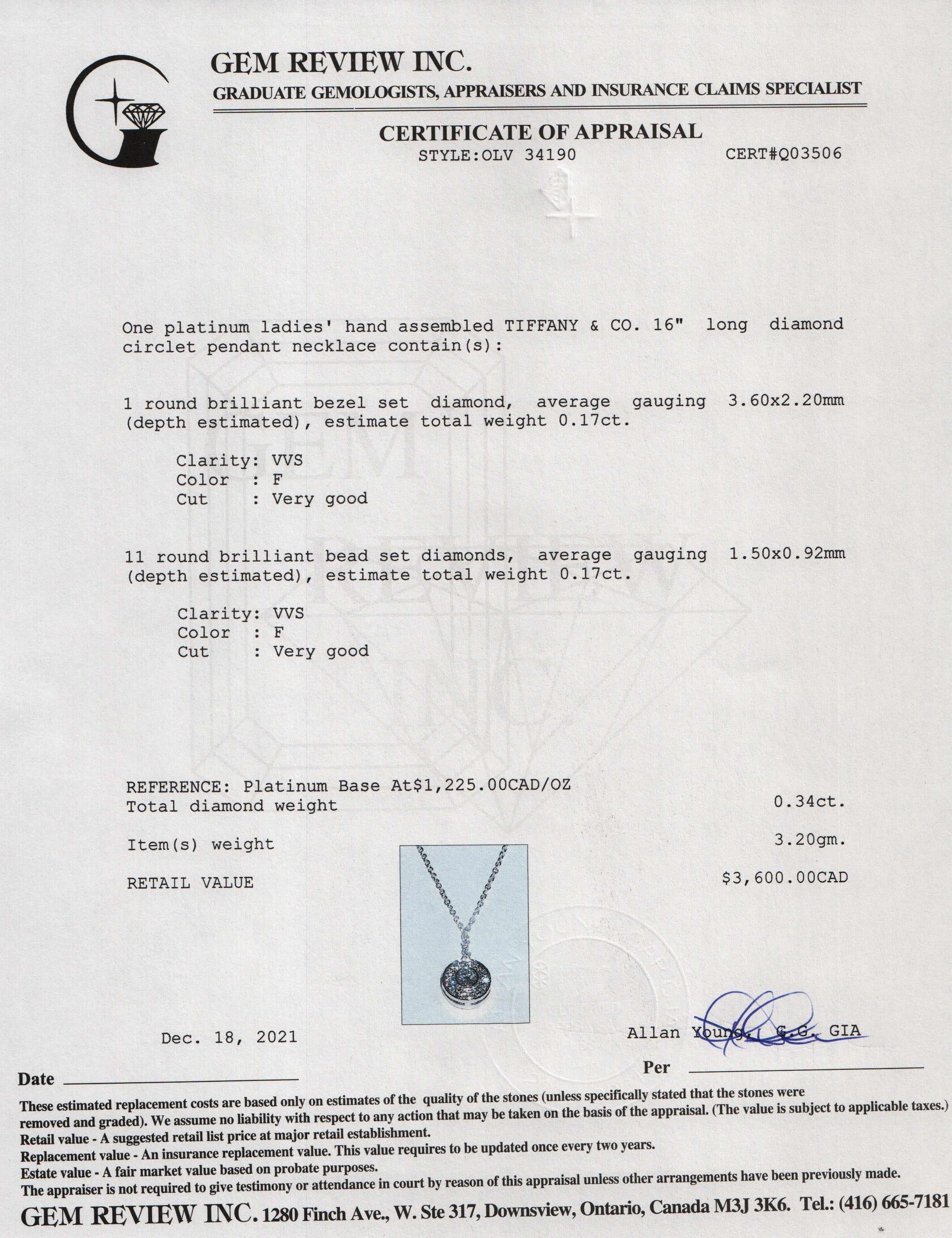 Tiffany & Co. Platinum Diamond Circlet Pendant Necklace