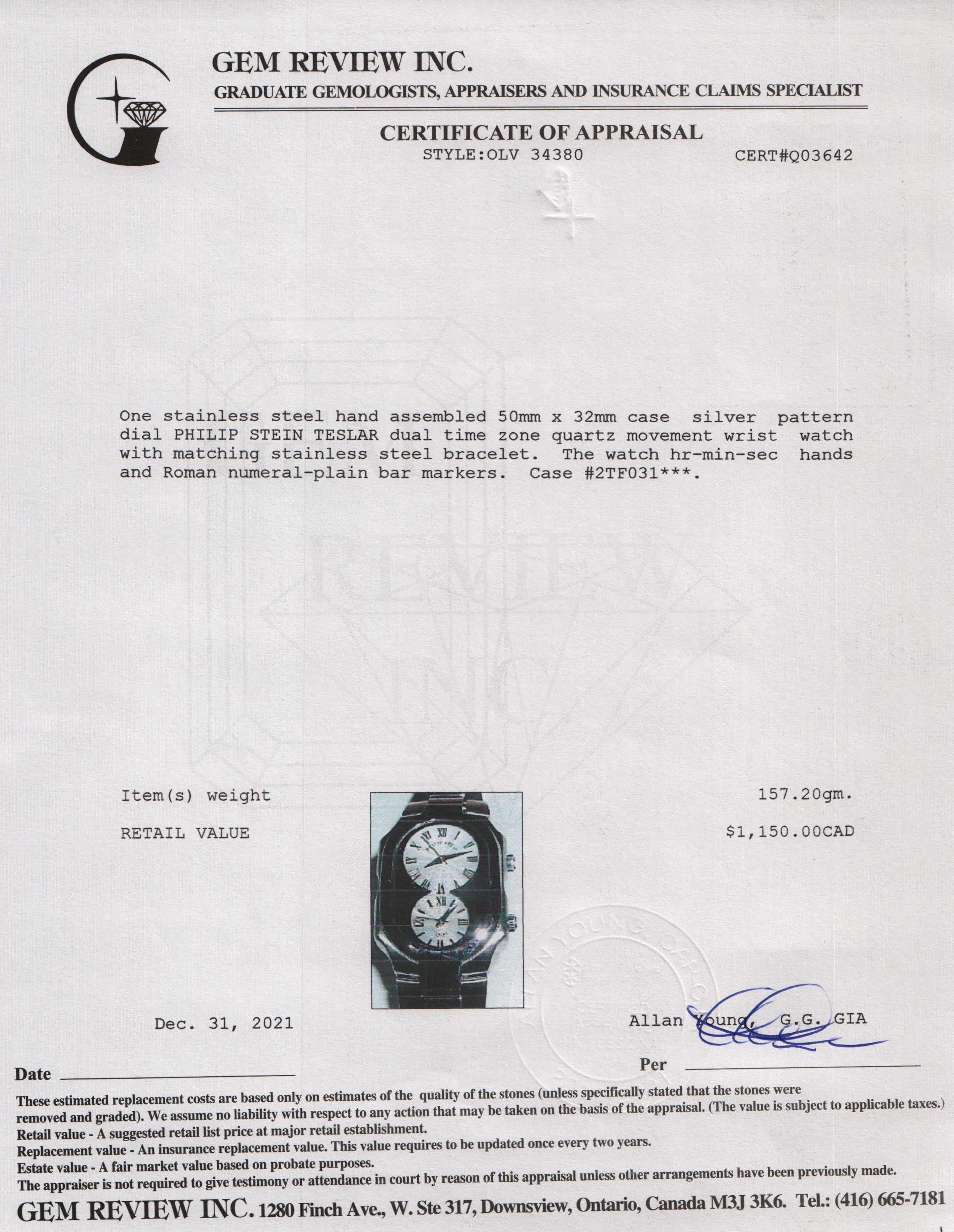 Philip Stein Teslar Watch w/ Box