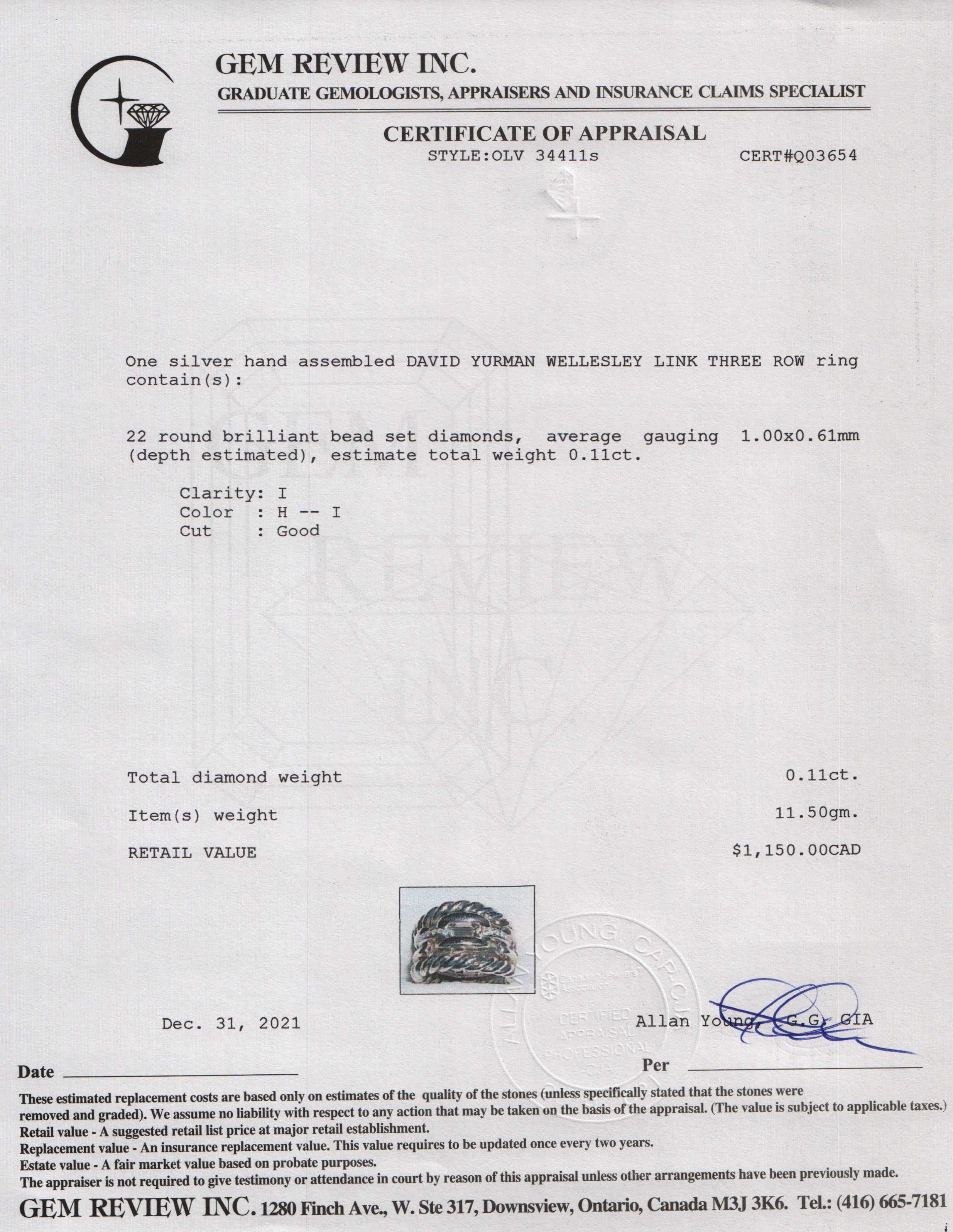 David Yurman Wellesley Link Three-Row Ring with Diamonds