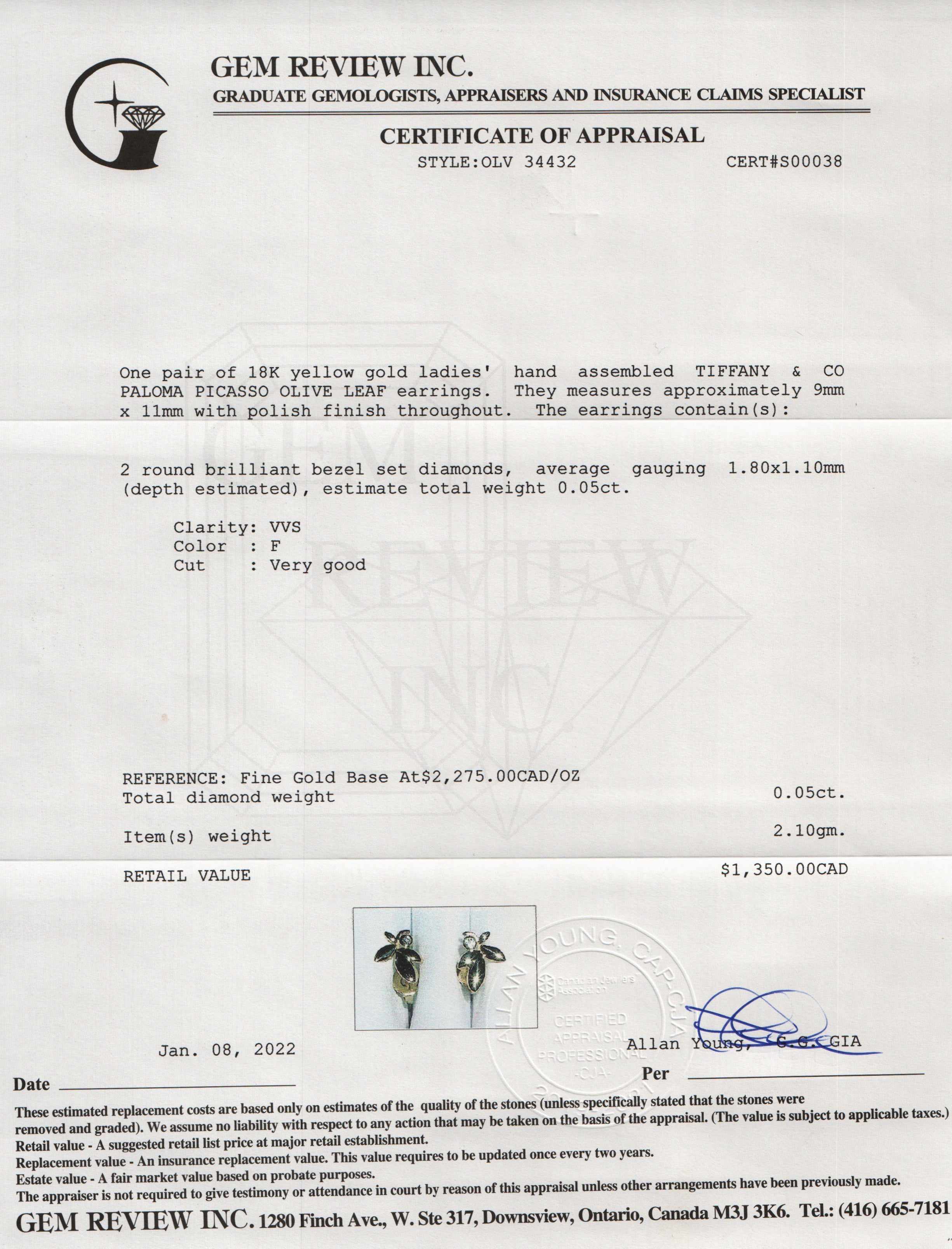 Tiffany & Co. Paloma Picasso 18k Gold Olive Leaf Diamond Earrings