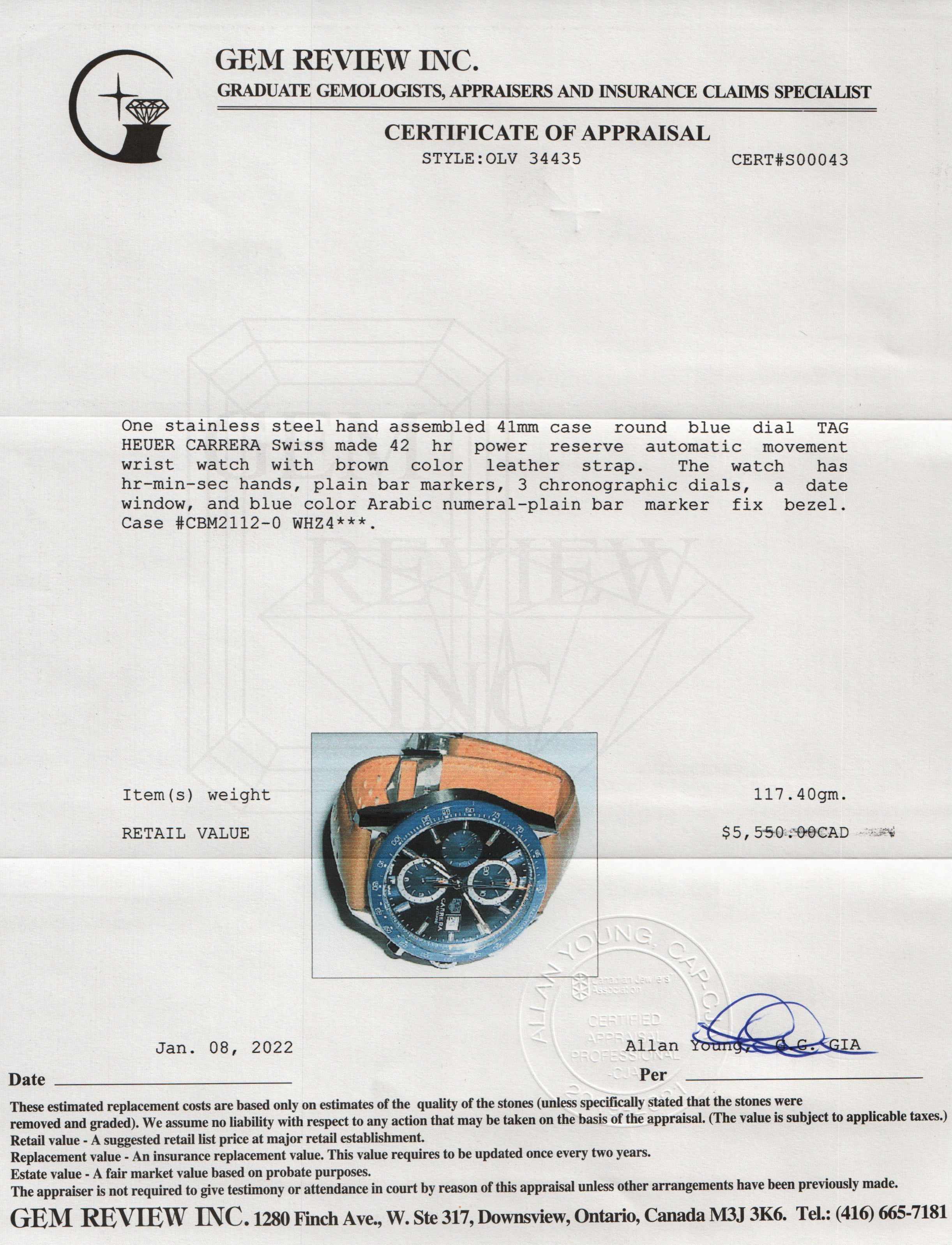 Tag Heuer Carrera Calibre 16 Watch w/ Box