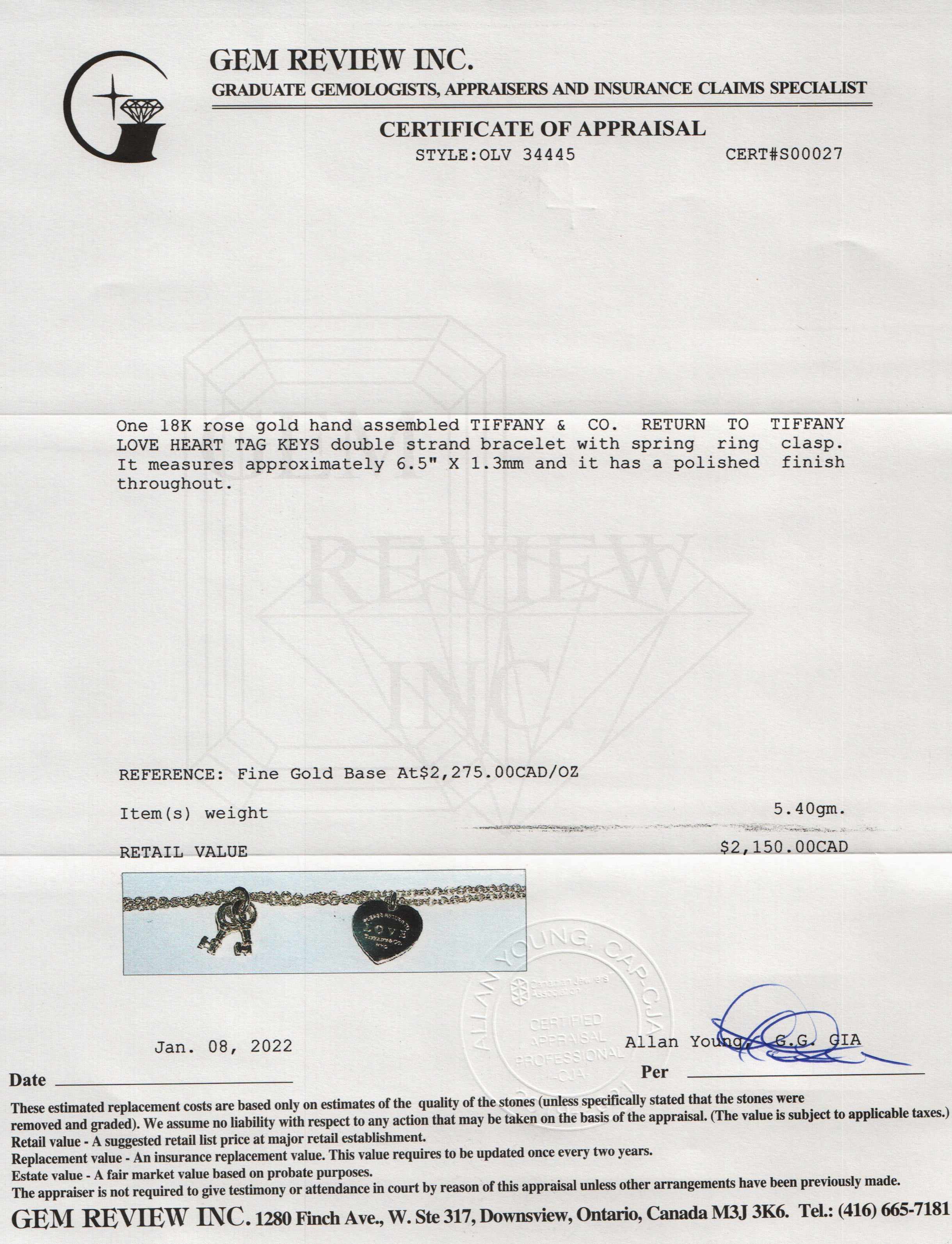 Tiffany & Co. 18k Rose Gold Love Heart Tag Key Bracelet