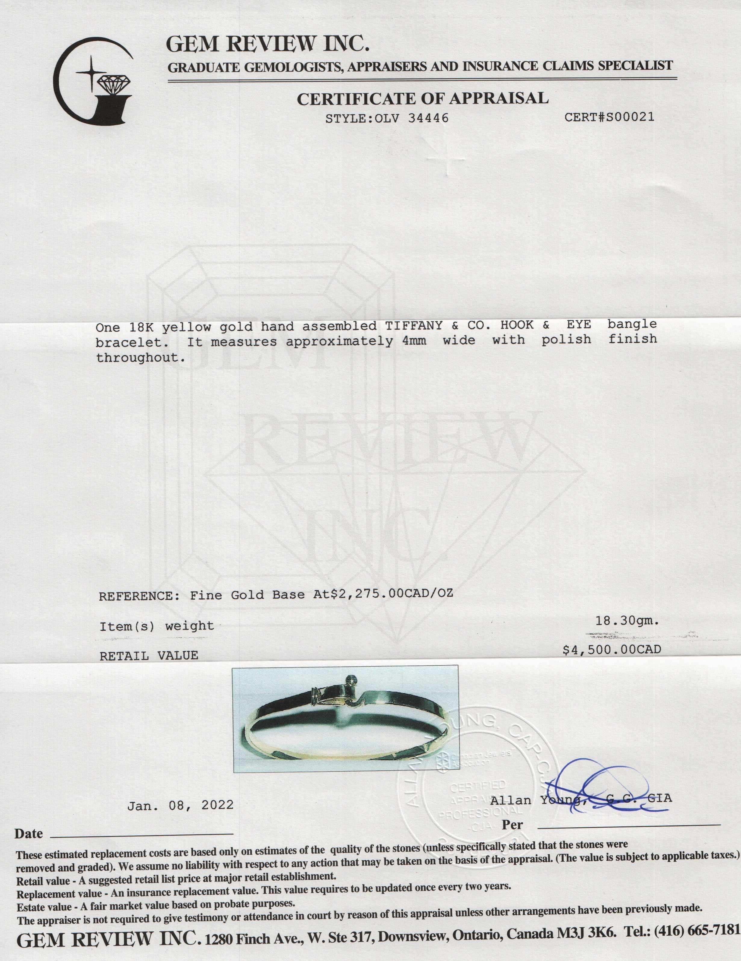 Tiffany & Co. 18k Gold Hook & Eye Bangle