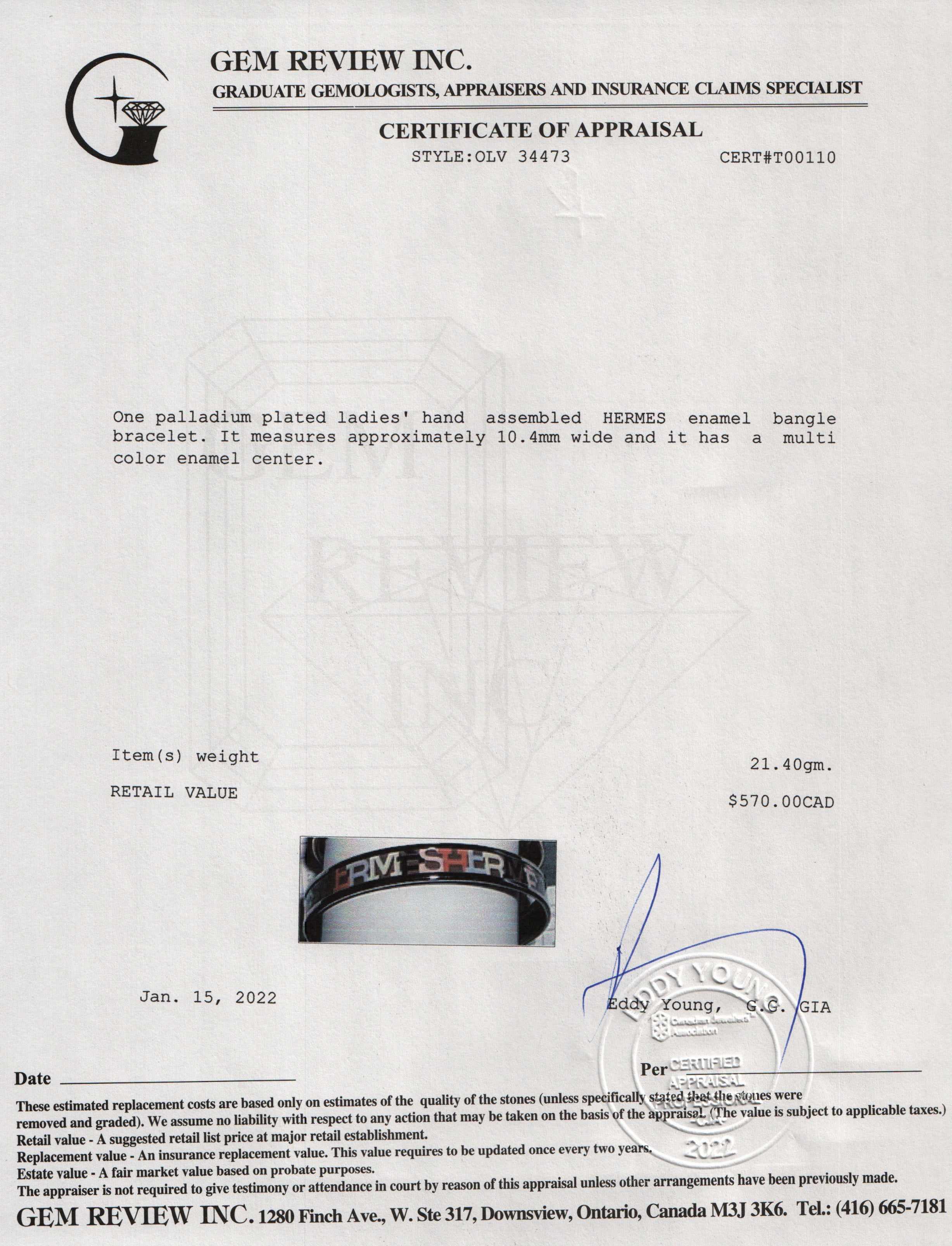 Hermes Narrow Enamel Bangle