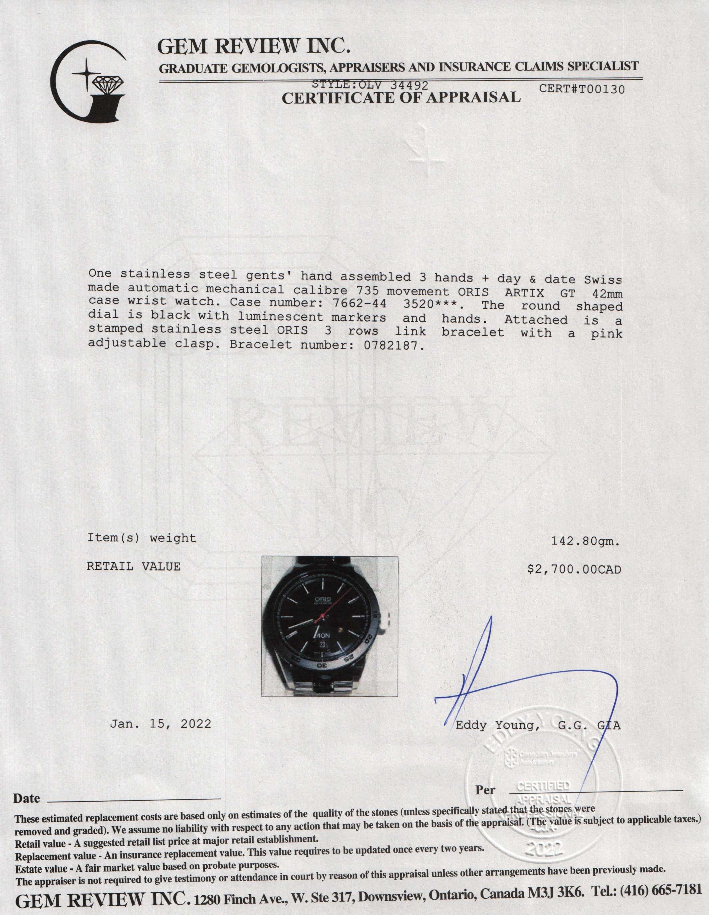 Oris Artix GT Day Date Automatic Watch