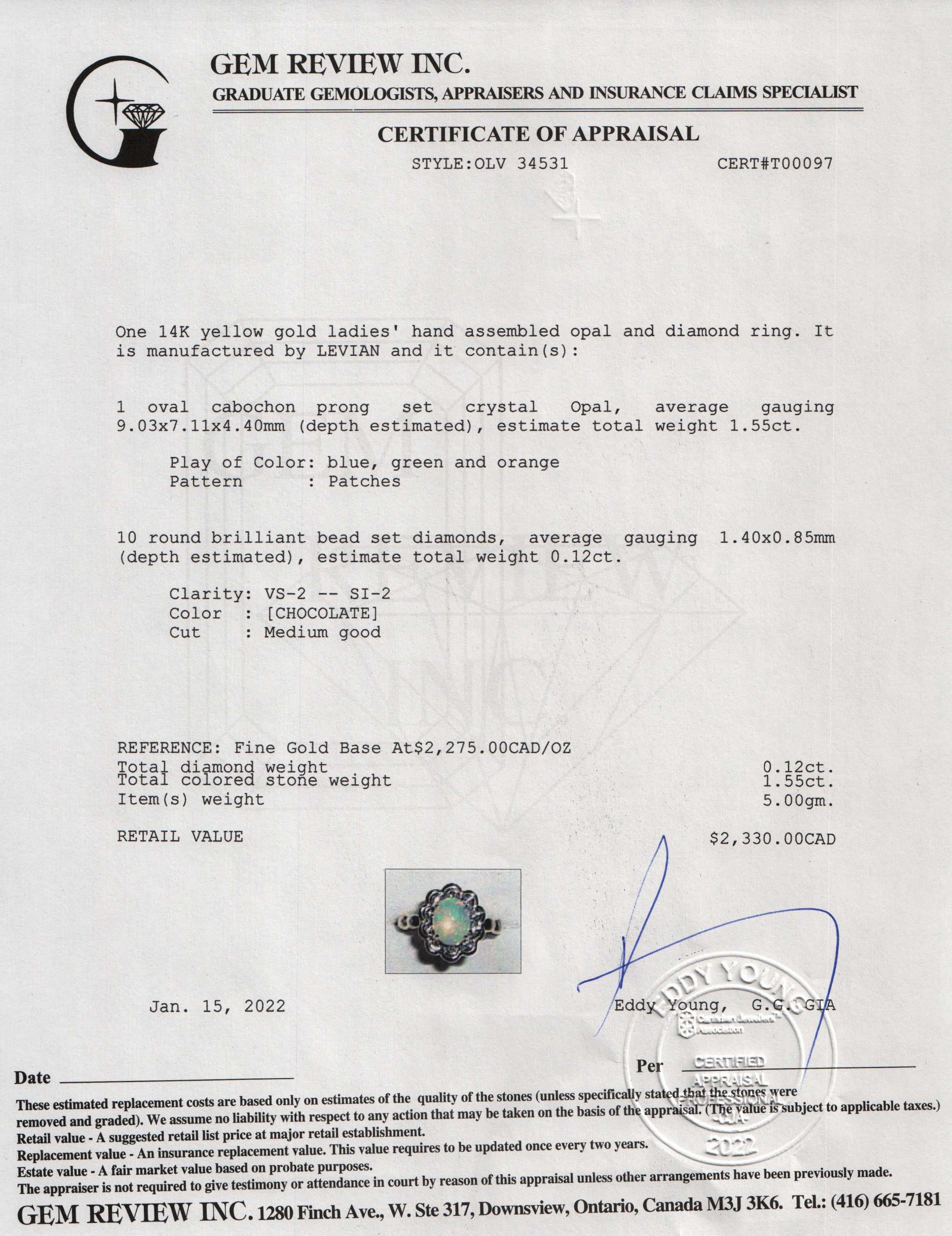 Levian Opal & Diamond Ring