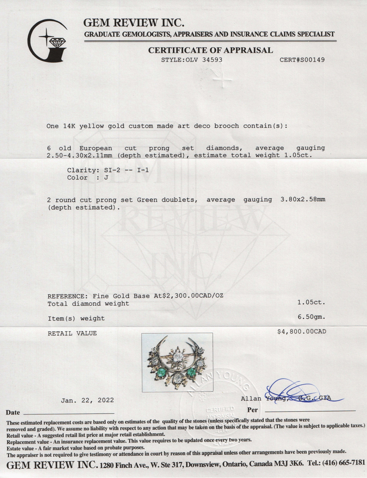 Antique Art Deco Diamond & Green Doublet Brooch