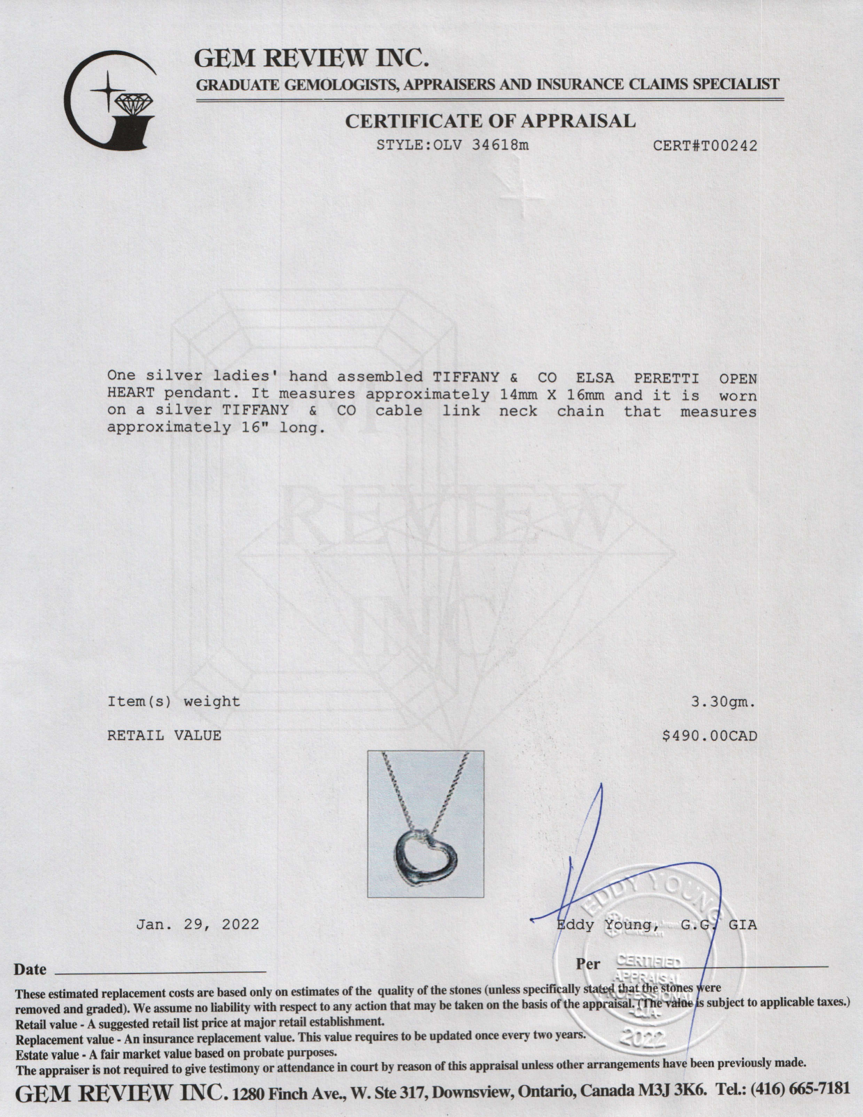 Tiffany & Co. Elsa Peretti Open Heart Pendant Necklace