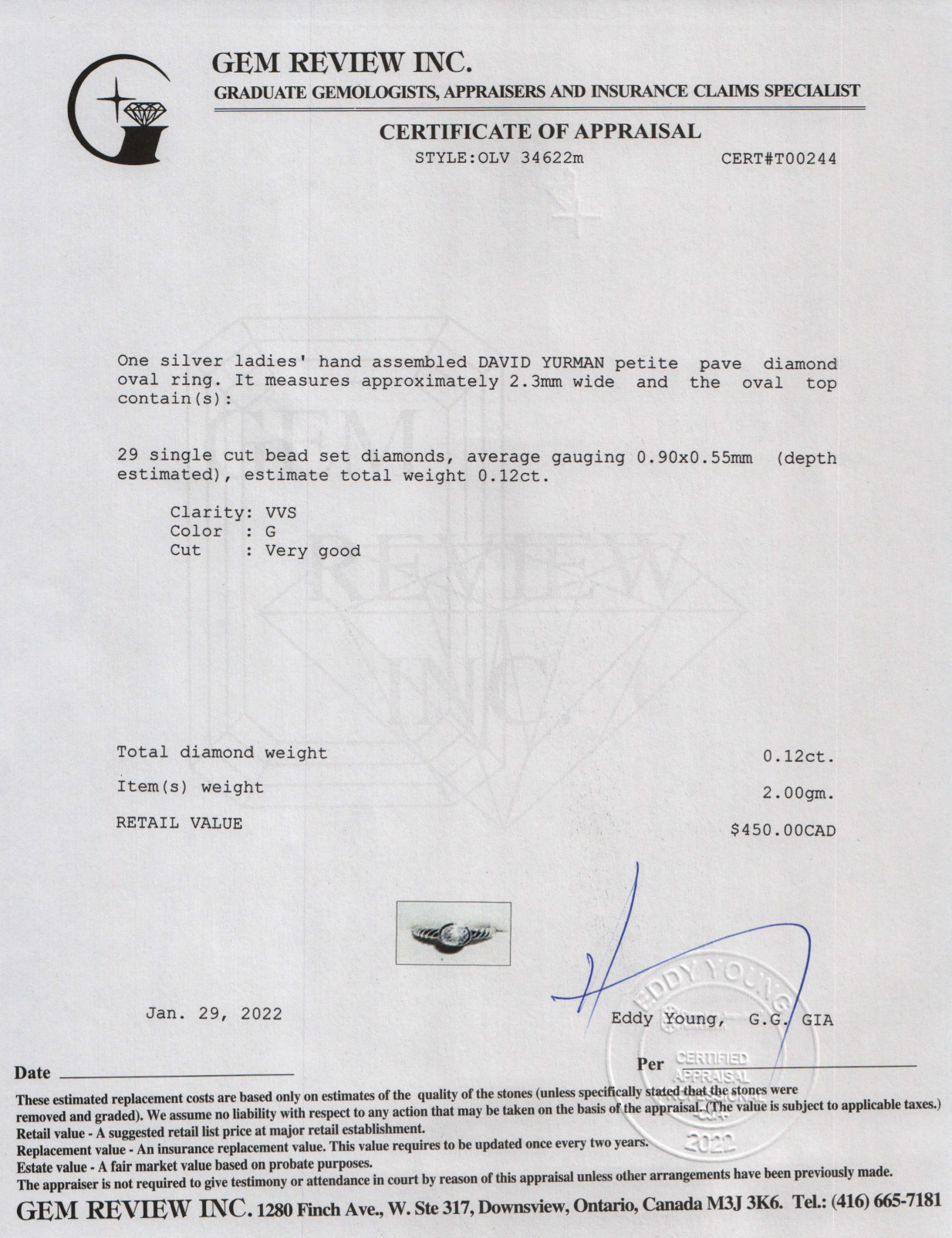 David Yurman Petite Pave Diamond Oval Ring