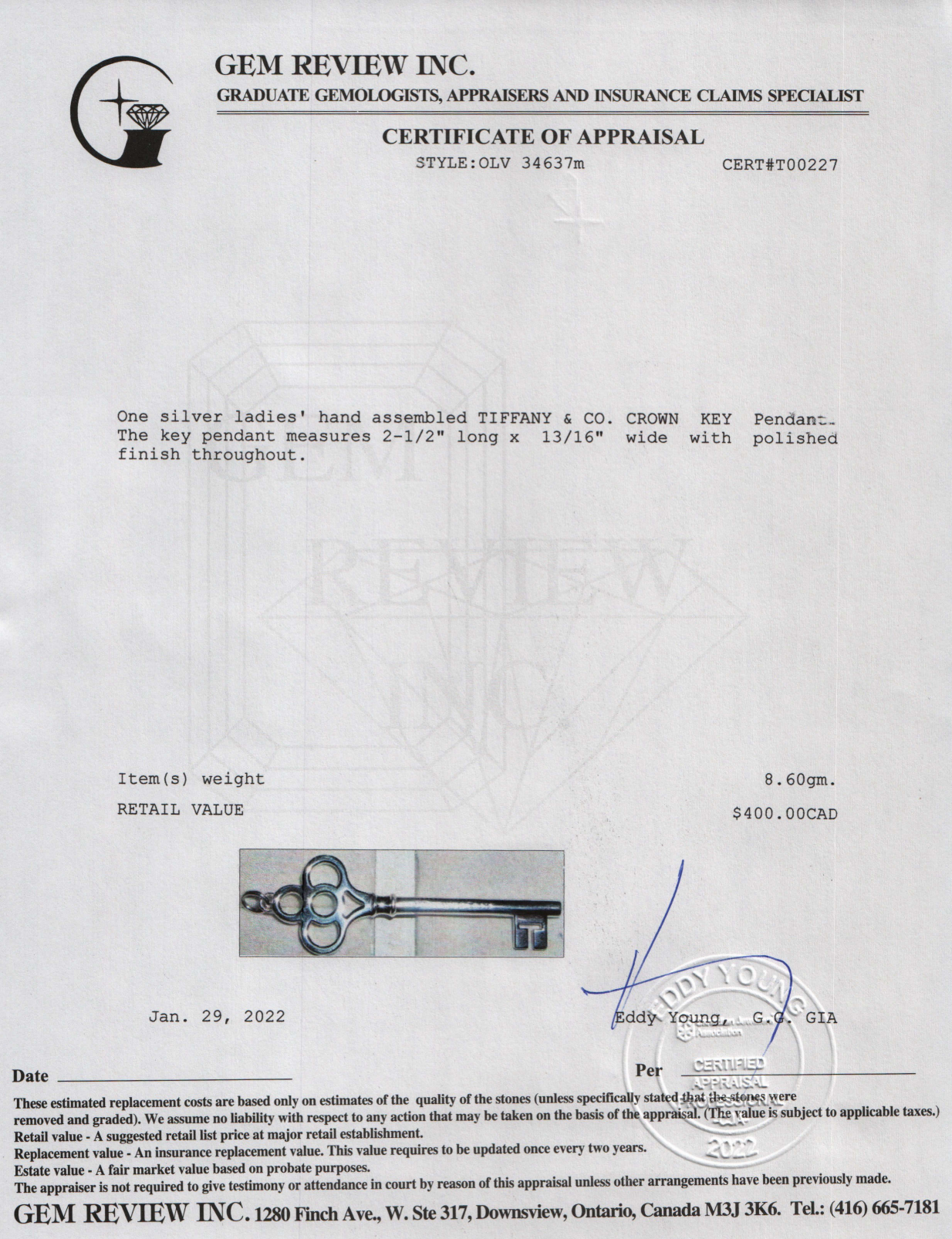 Tiffany & Co. Large Crown Key Pendant