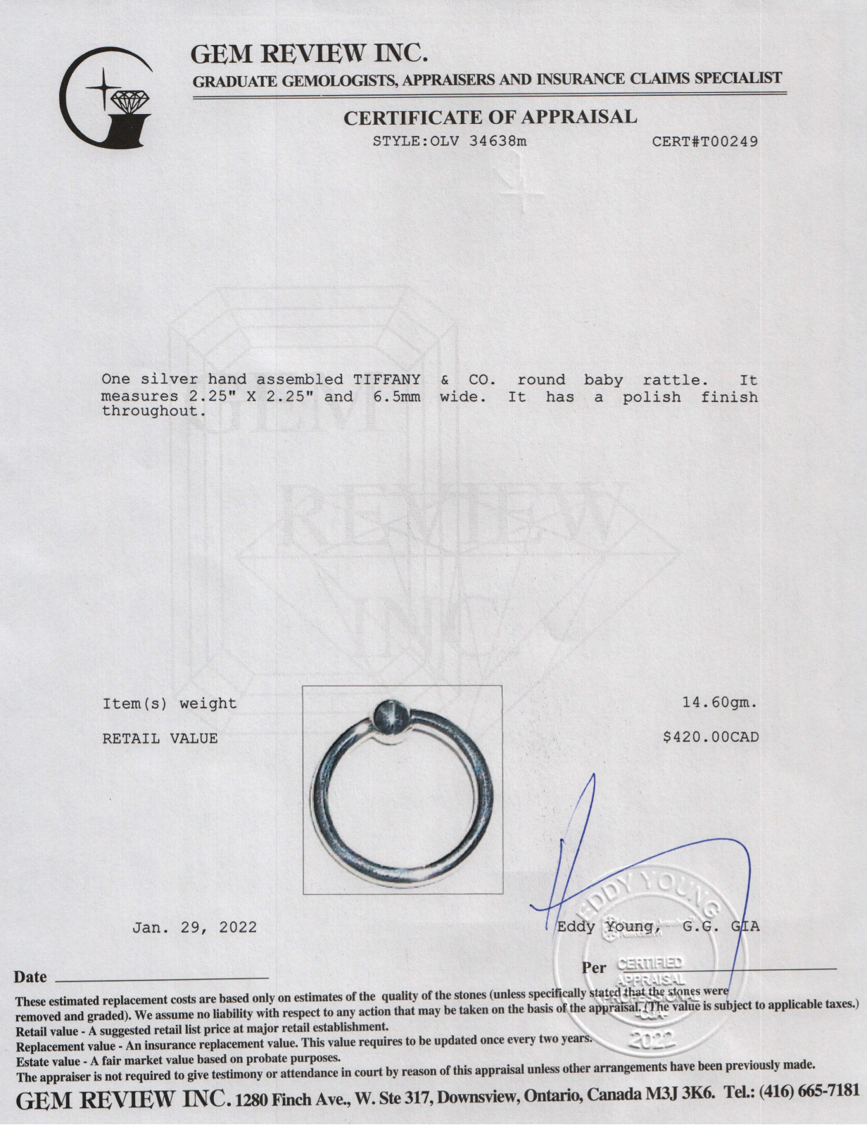 Tiffany & Co. Sterling Silver Baby Rattle