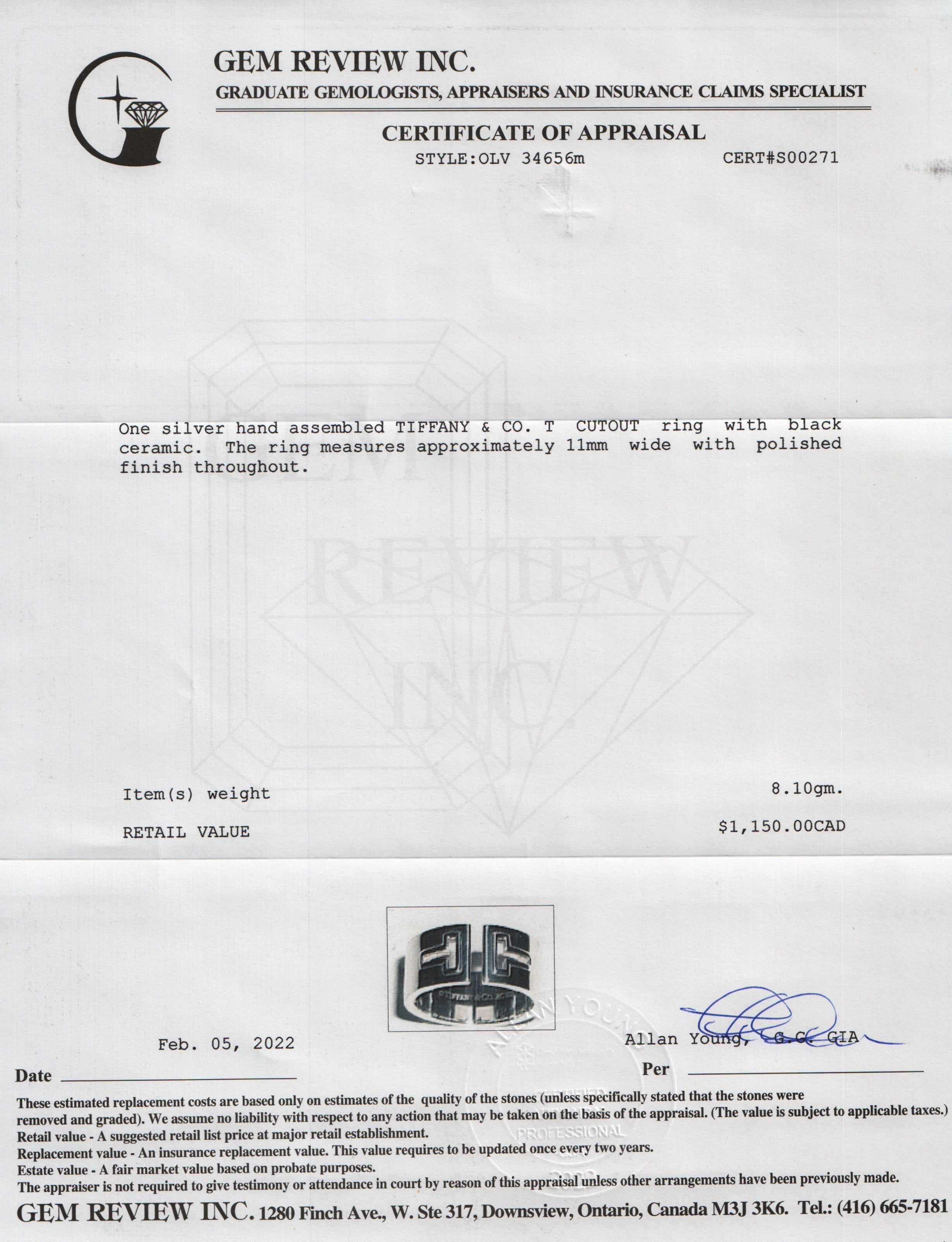 Tiffany & Co. T Cutout Ring with Black Ceramic