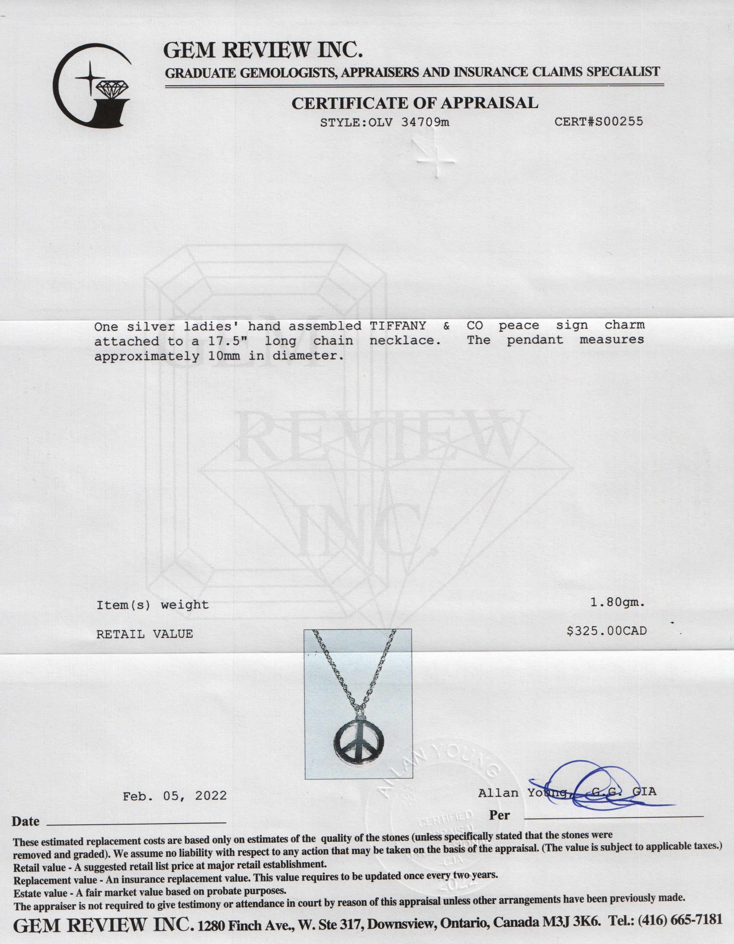 Tiffany & Co. Peace Sign Pendant Necklace