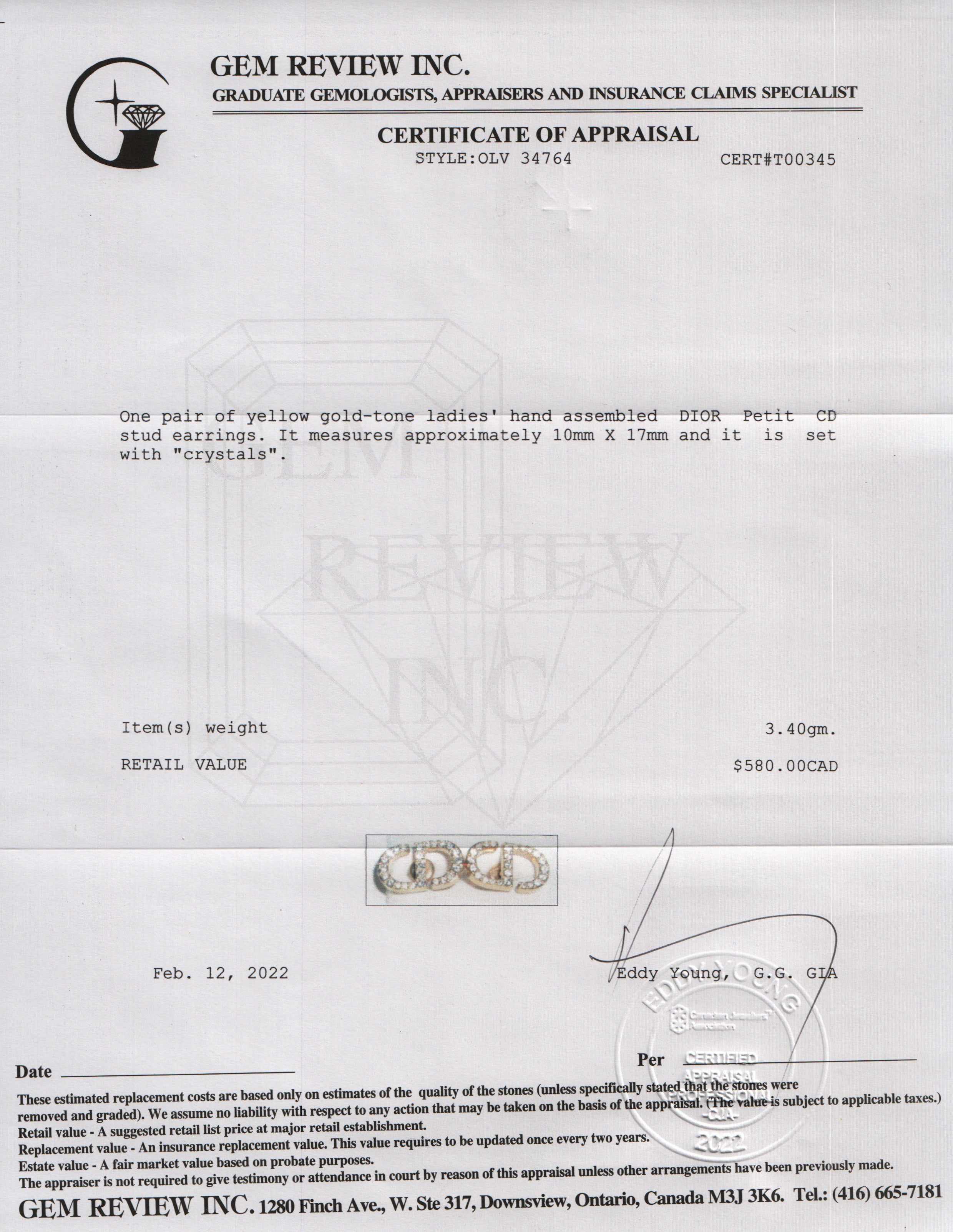 Christian Dior Petit CD Stud Earrings w/ Box & Receipt