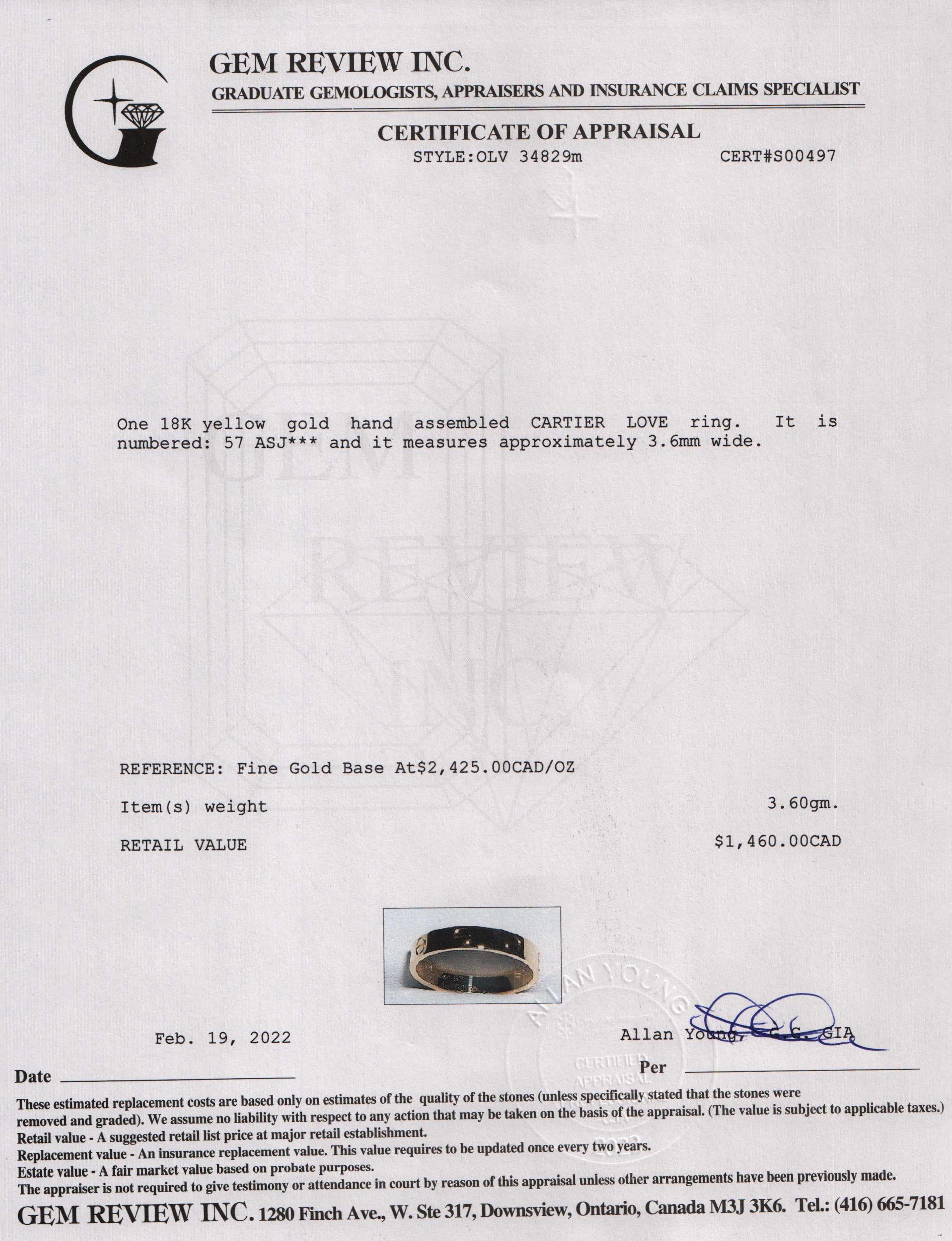 Cartier 18k Yellow Gold Love Wedding Band Ring