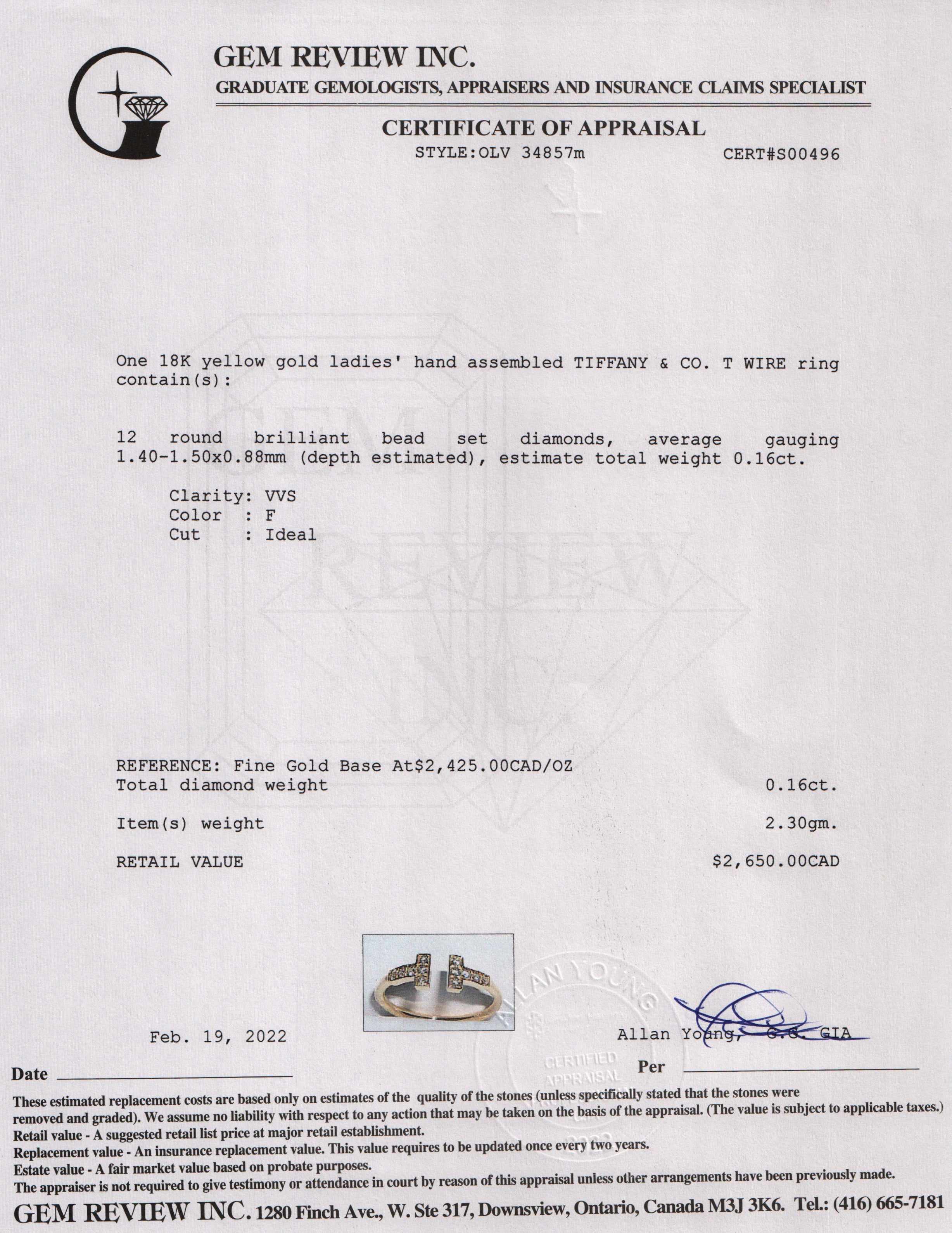 Tiffany & Co. 18k Gold T Wire Diamond Ring