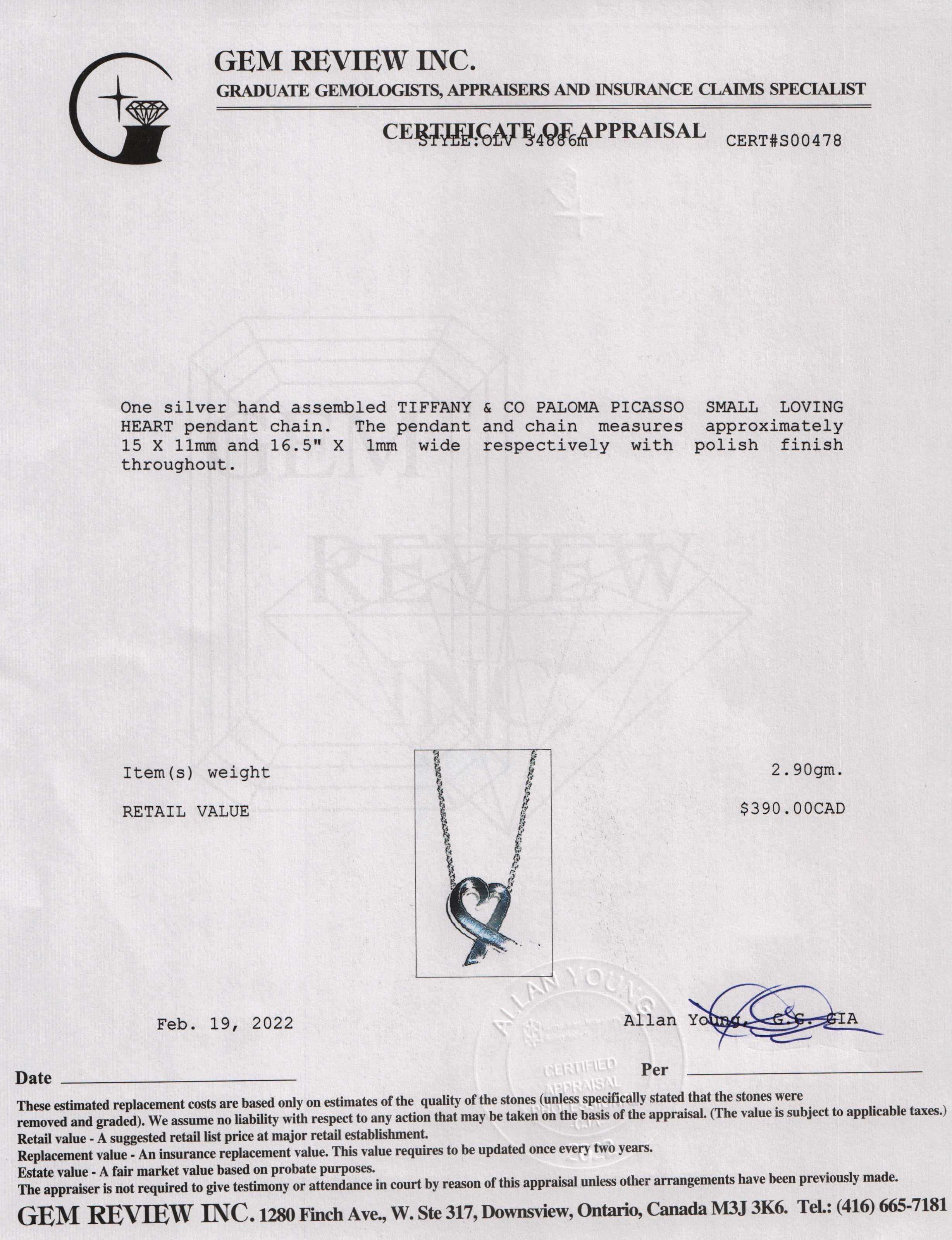 Tiffany & Co. Paloma Picasso Small Loving Heart Pendant Necklace