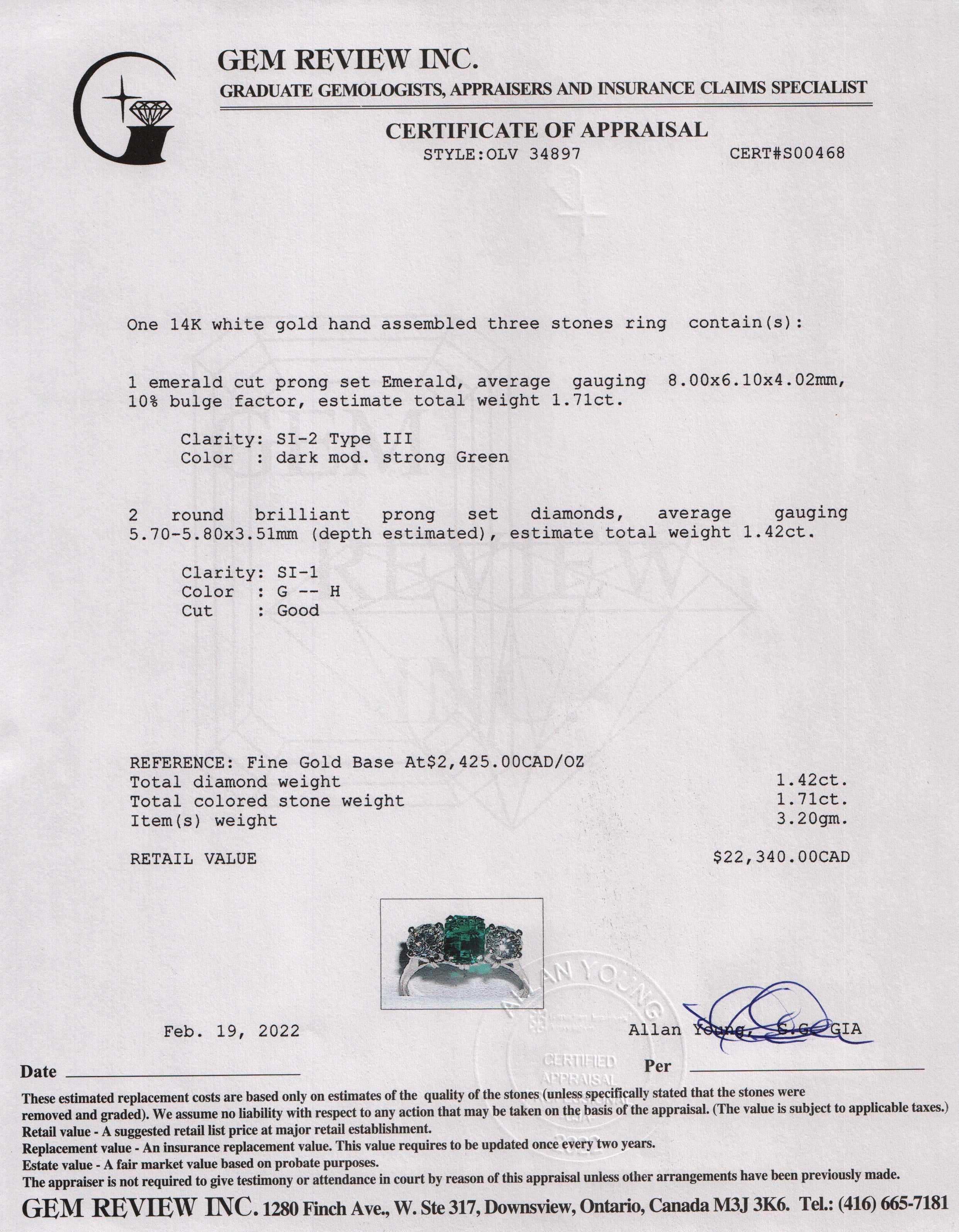 Emerald & Diamond Three Stone Ring