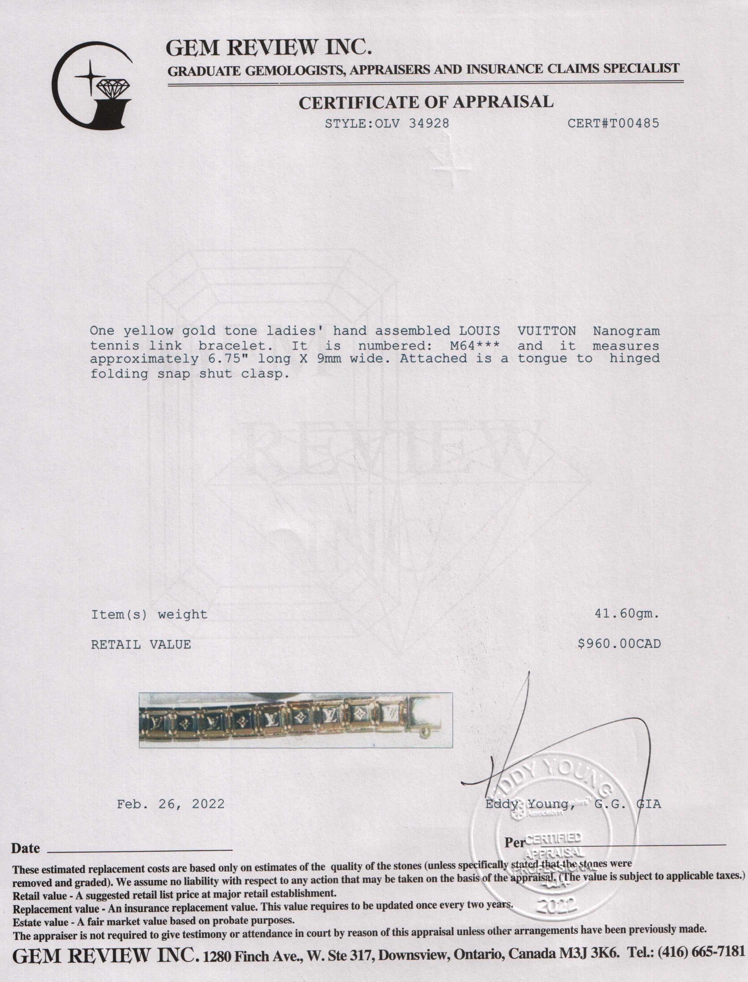 Louis Vuitton Nanogram Tennis Link Bracelet