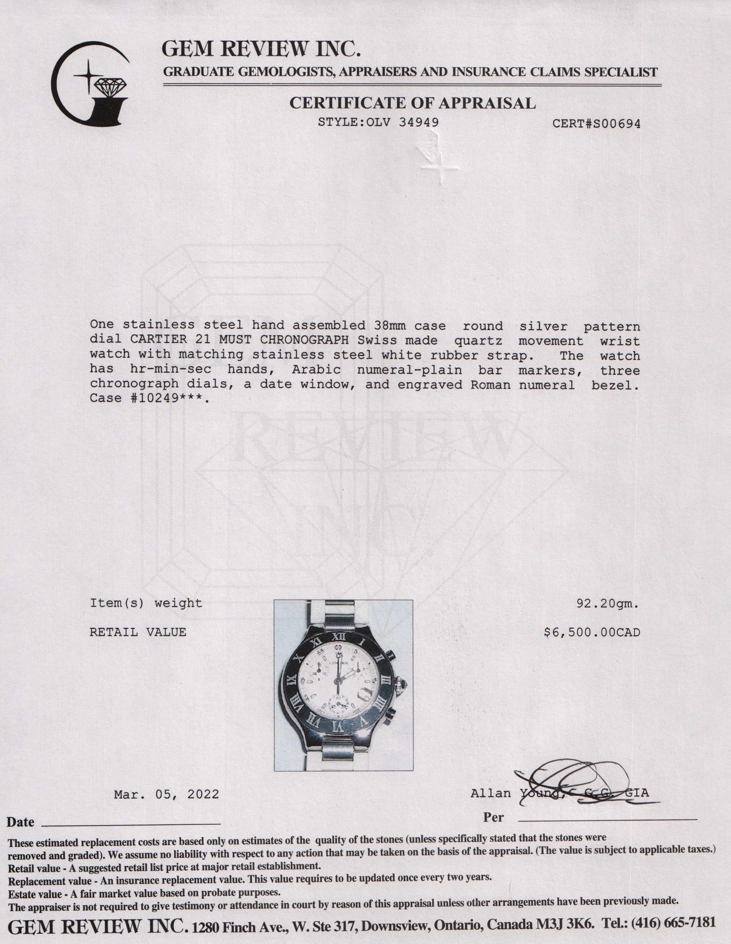 Cartier 21 Must Chronoscaph Watch