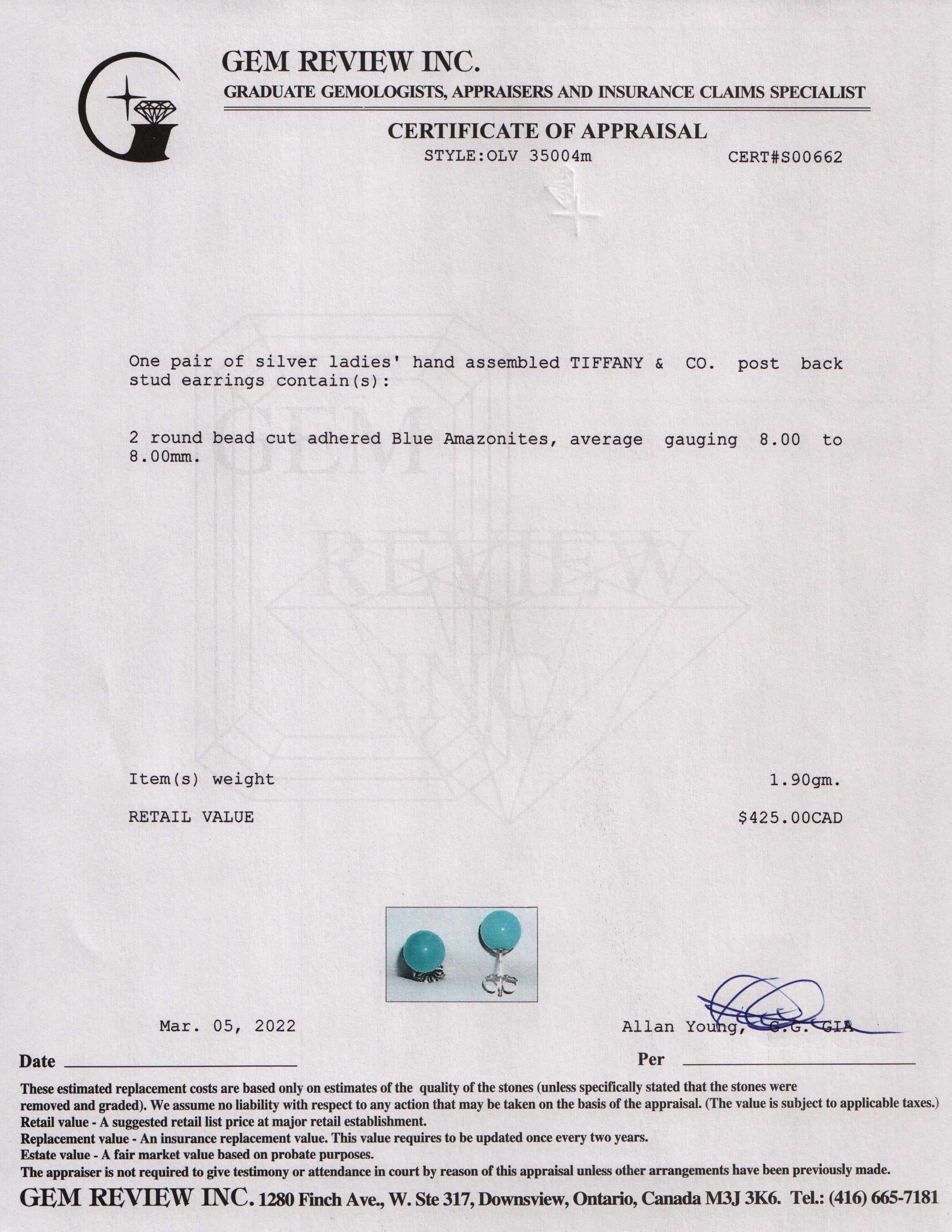 Tiffany & Co. Amazonite Ball Stud Earrings