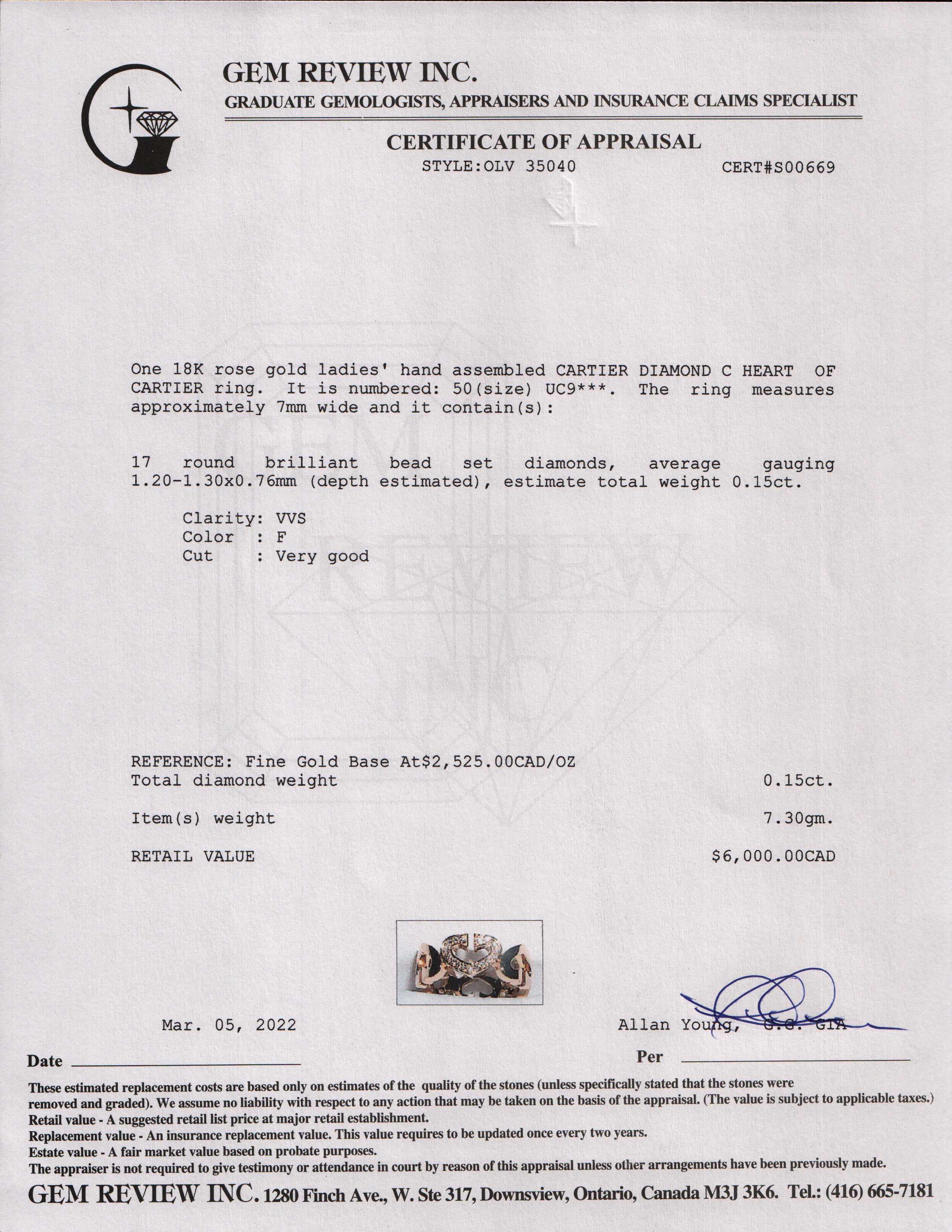 Cartier 18k Rose Gold Diamond C Heart of Cartier Ring