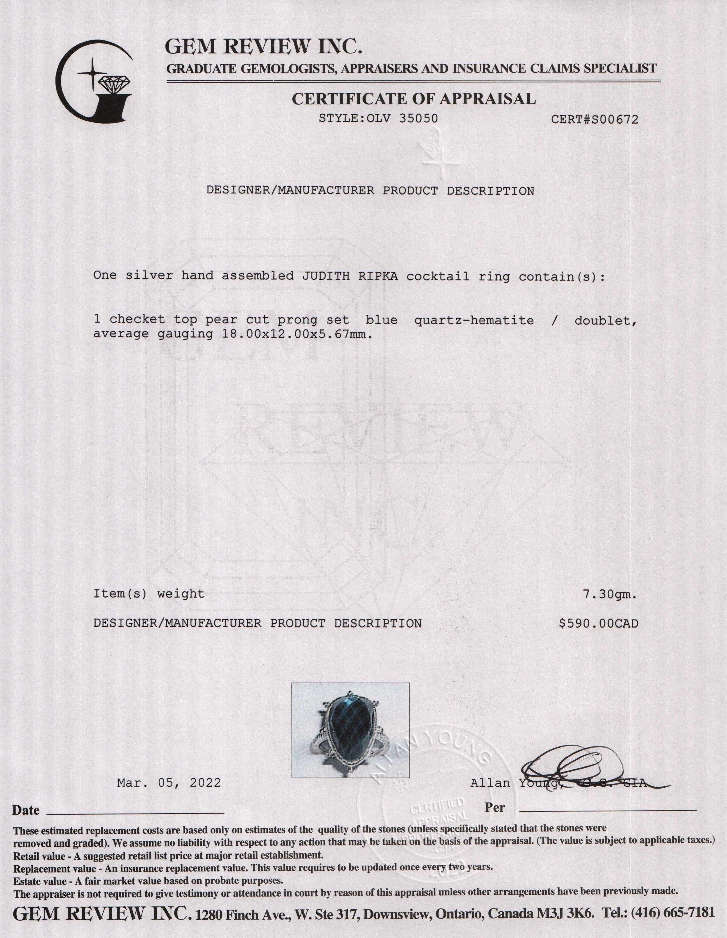 Judith Ripka Quartz & Hematite Doublet Cocktail Ring