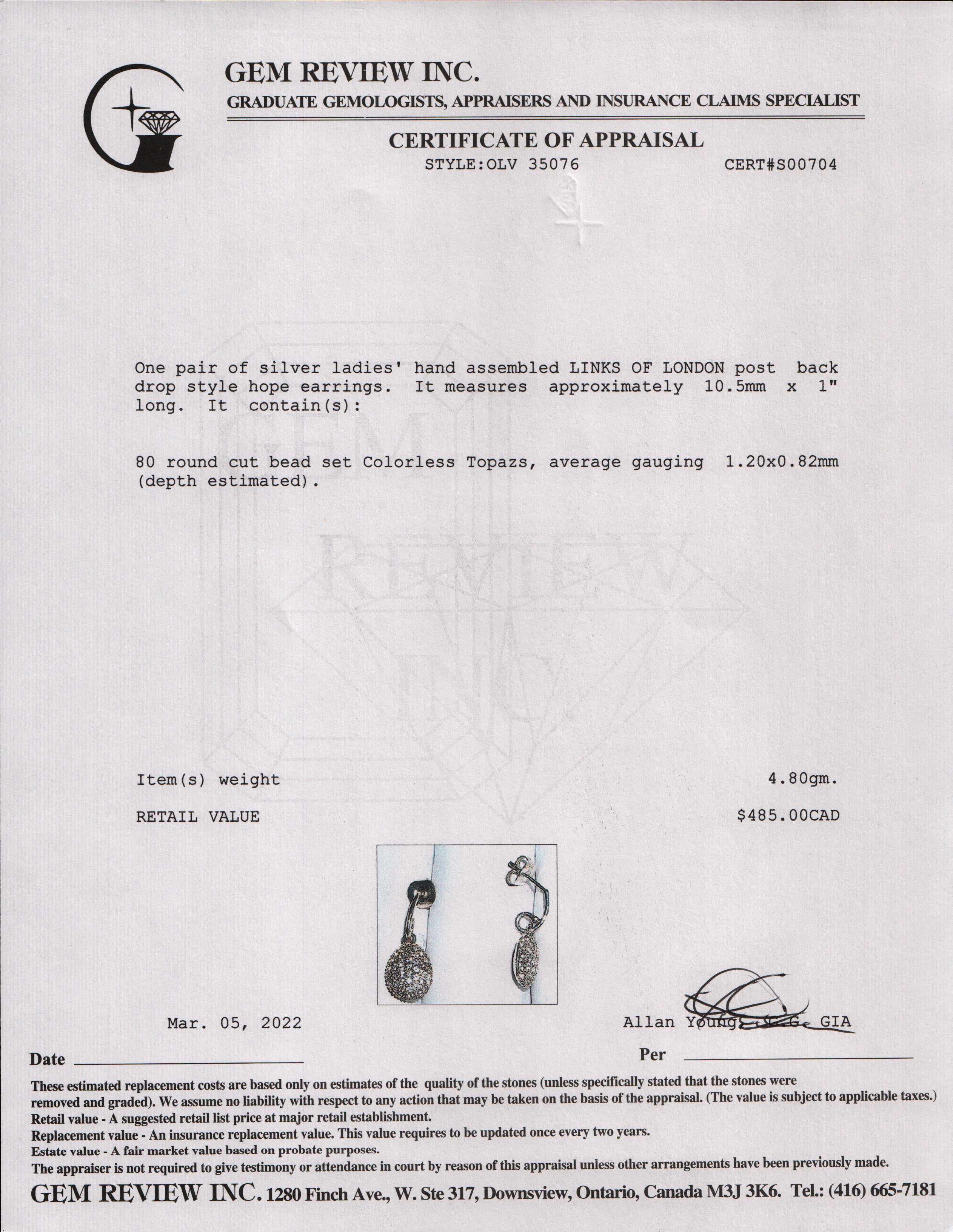 Links of London Hope White Topaz Earrings