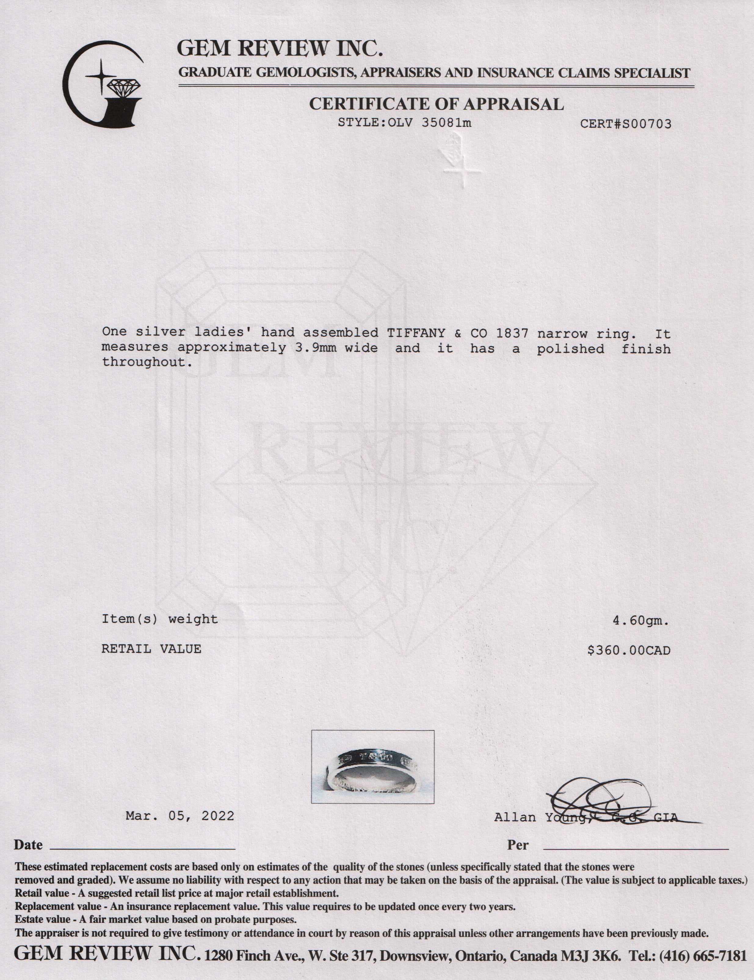 Tiffany & Co. 1837 Narrow Ring