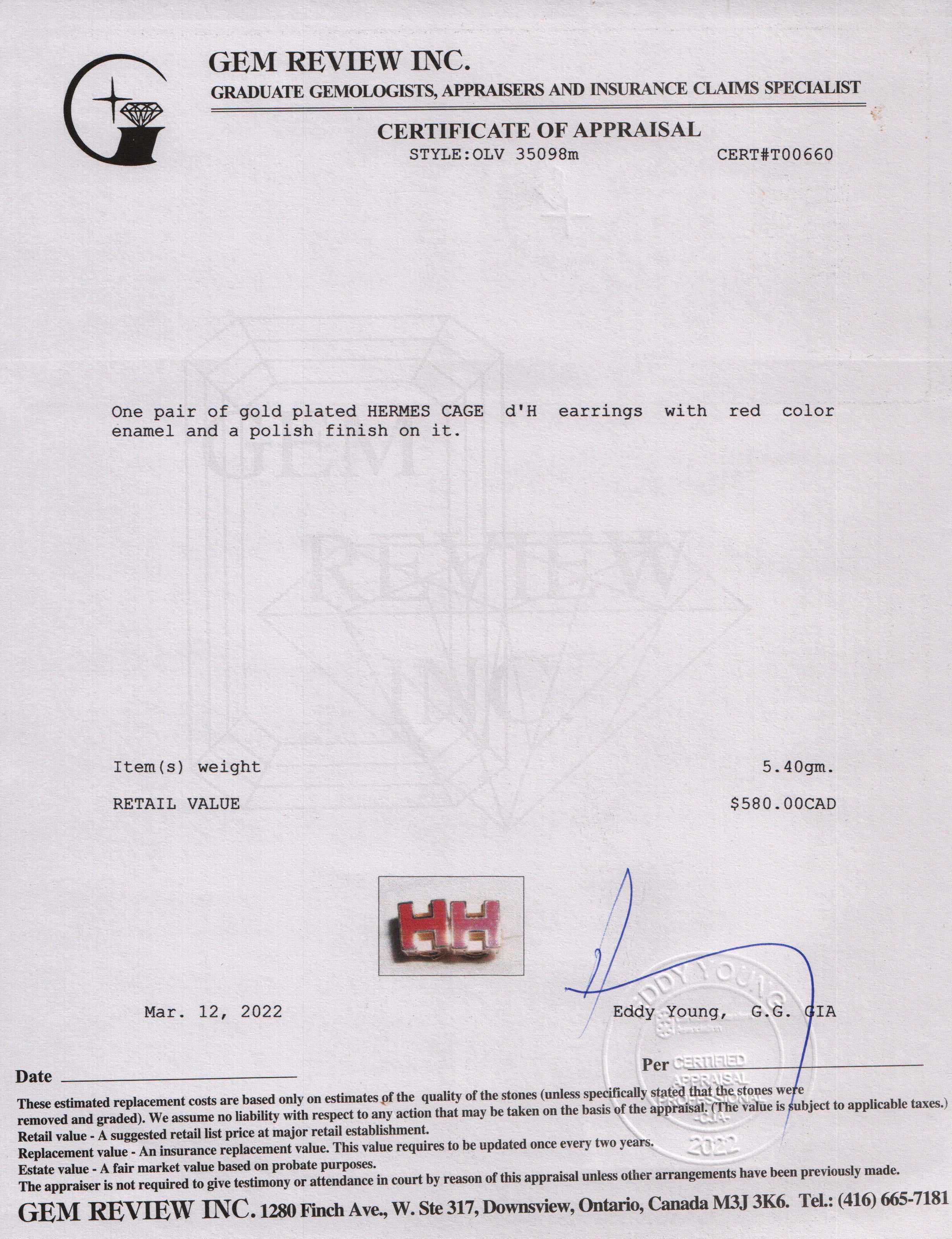 Hermes Cage d'H Earrings