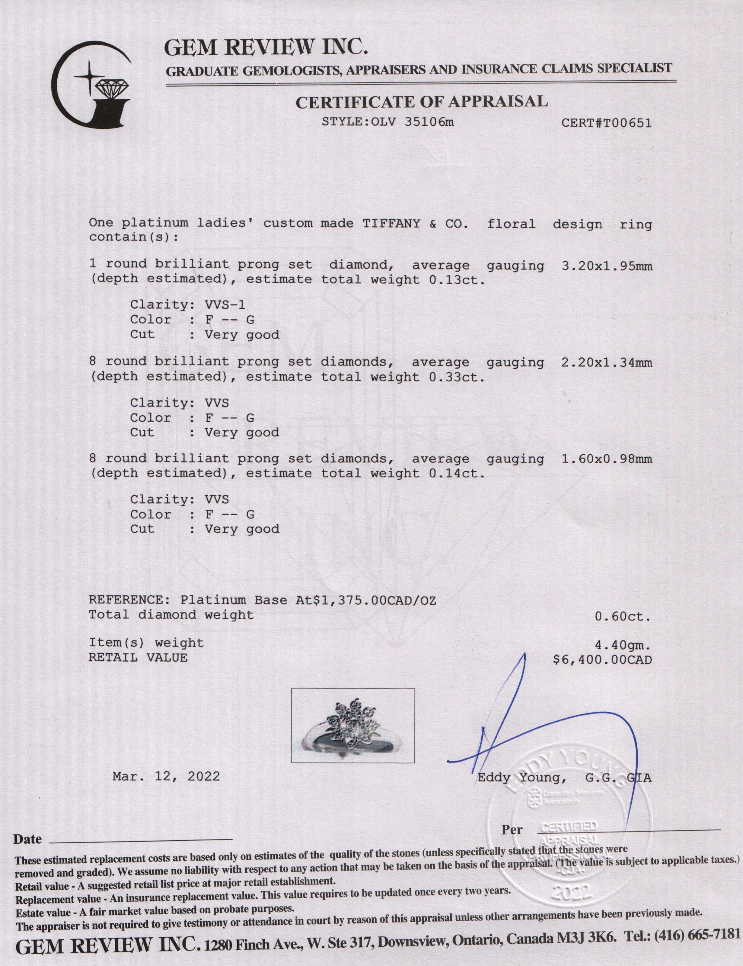 Tiffany & Co. Platinum & Diamond Flower Ring